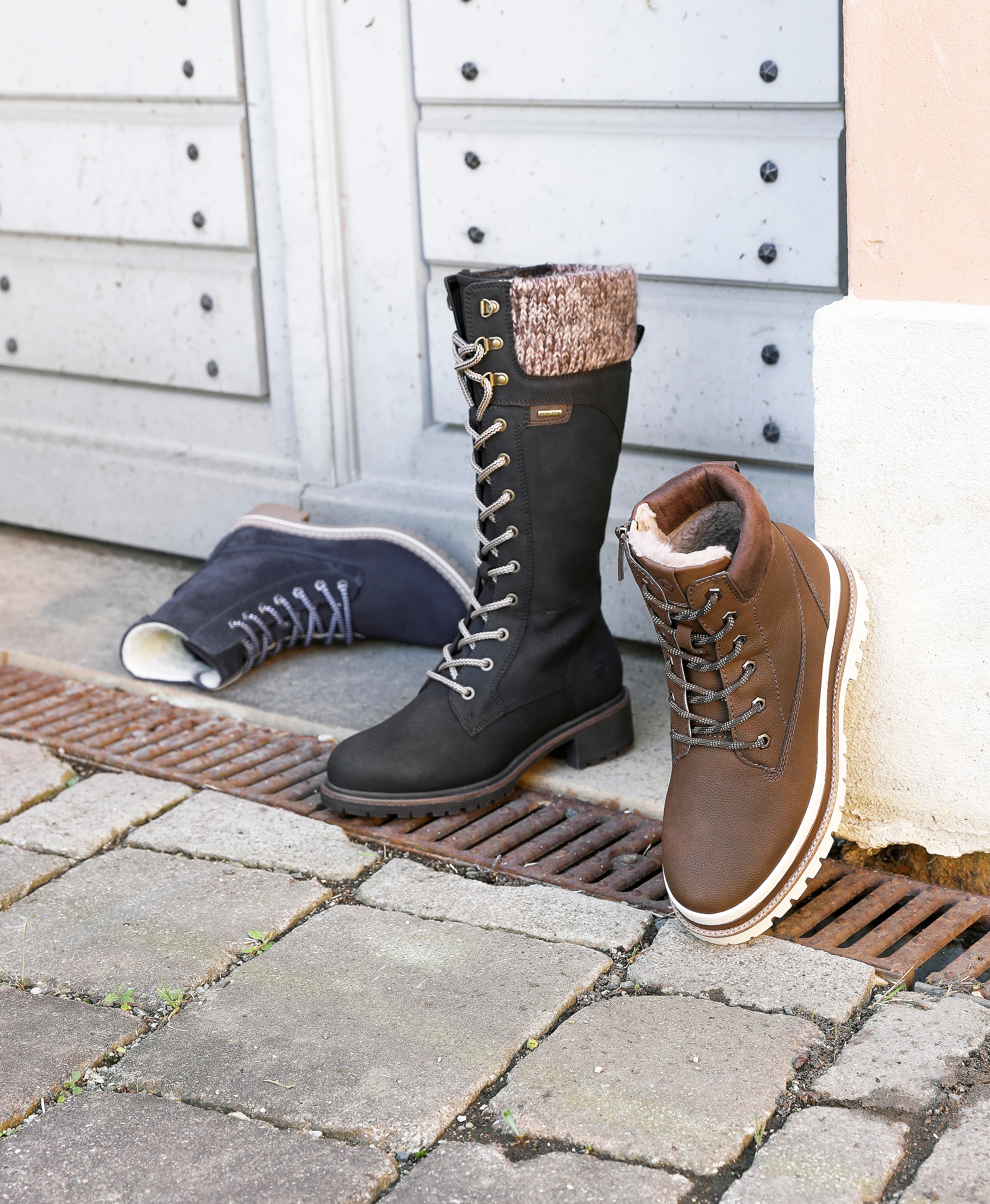 Tamaris Winterboots, Blockabsatz, Plateau, Schnürboots in veganer Verarbeitung