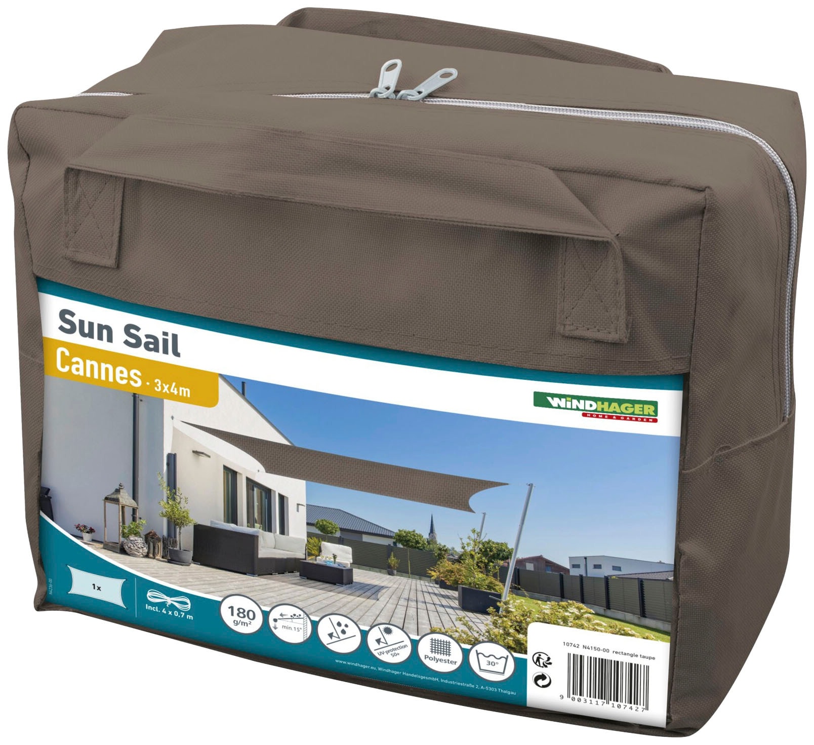 Windhager Sonnensegel »Cannes Rechteck« 3x4m, taupe