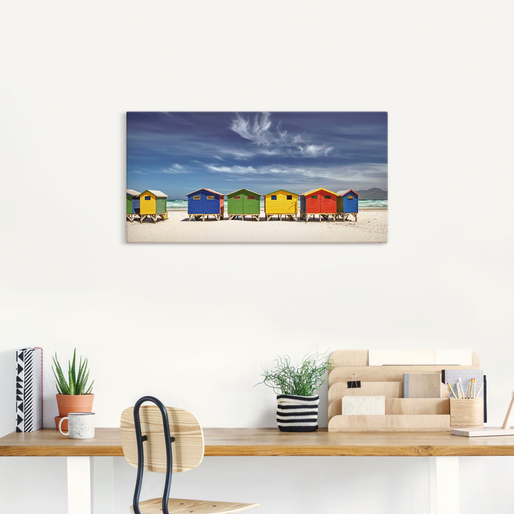 Artland Wandbild »Bunte Strandhäuser bei Kapstadt«, Strandbilder, (1 St.), als Alubild, Outdoorbild, Leinwandbild, Poster, Wandaufkleber