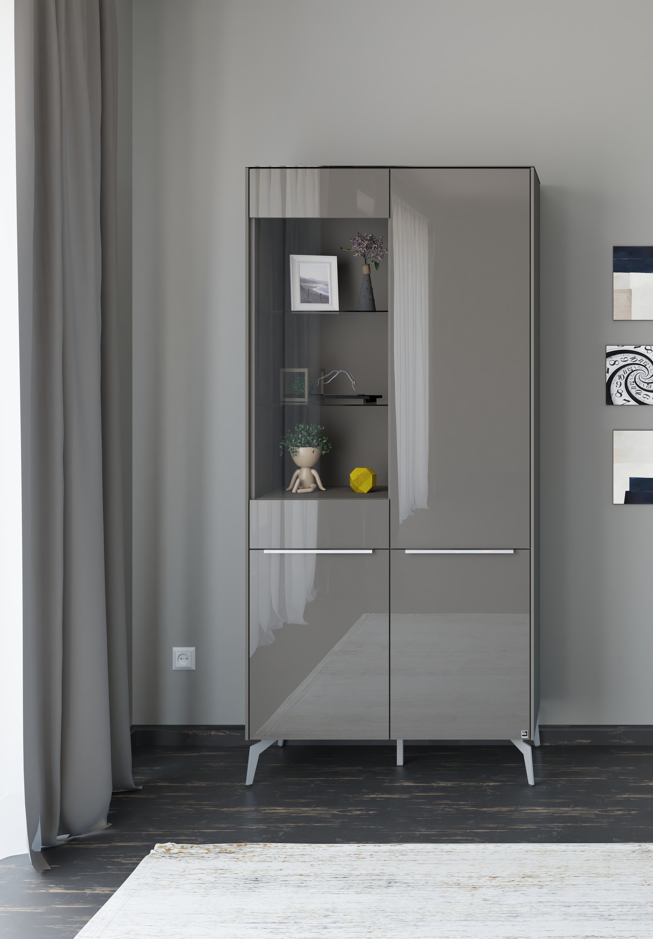 set one by Musterring Standvitrine »Reno« 1 Stk. tlg. Mit Winkelfüßen in diversen Farben, 200 cm Höhe & Farbauswahl