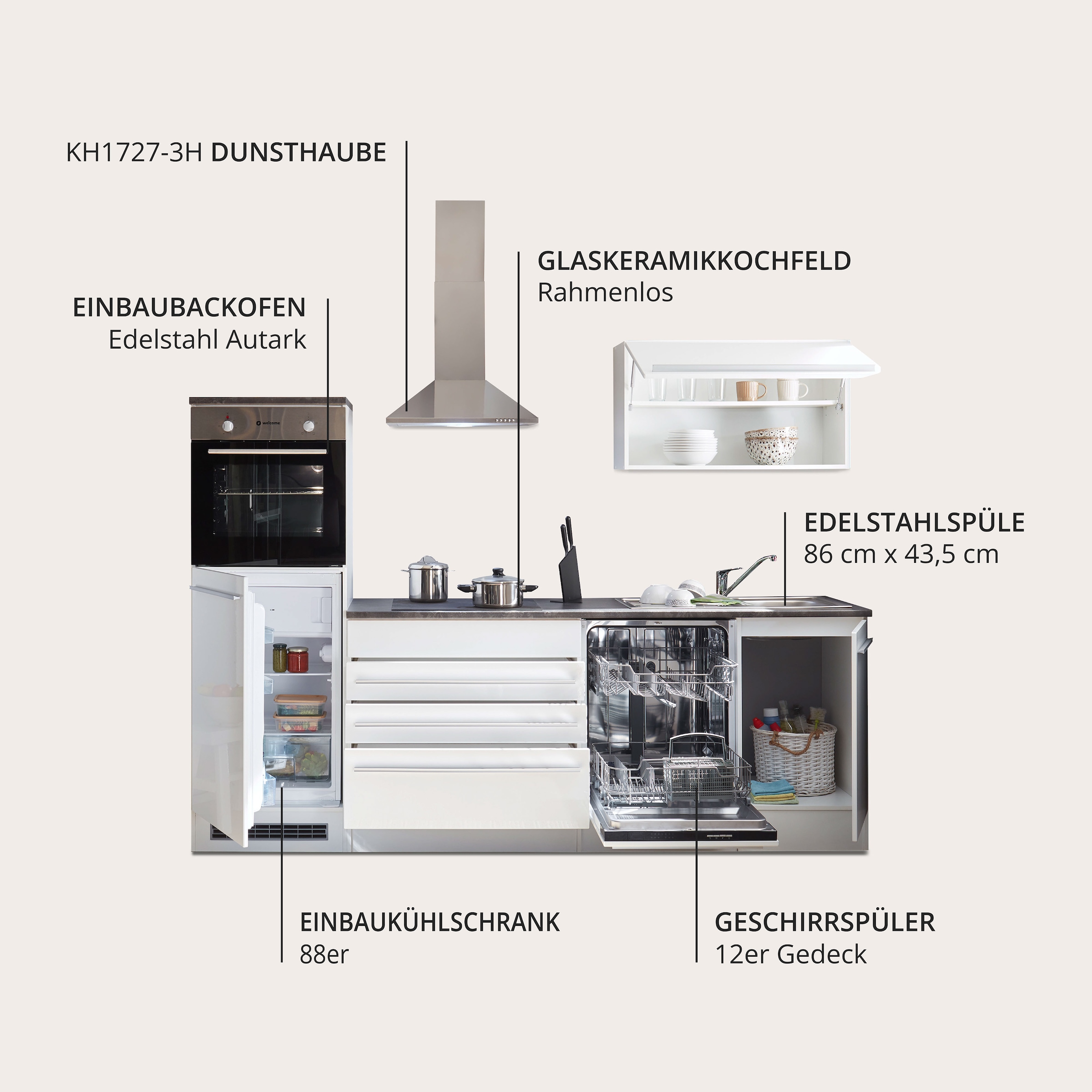 BASIC by Balculina Küchenzeile »Jazz«, Breite 260 cm, wahlweise mit E-Geräten
