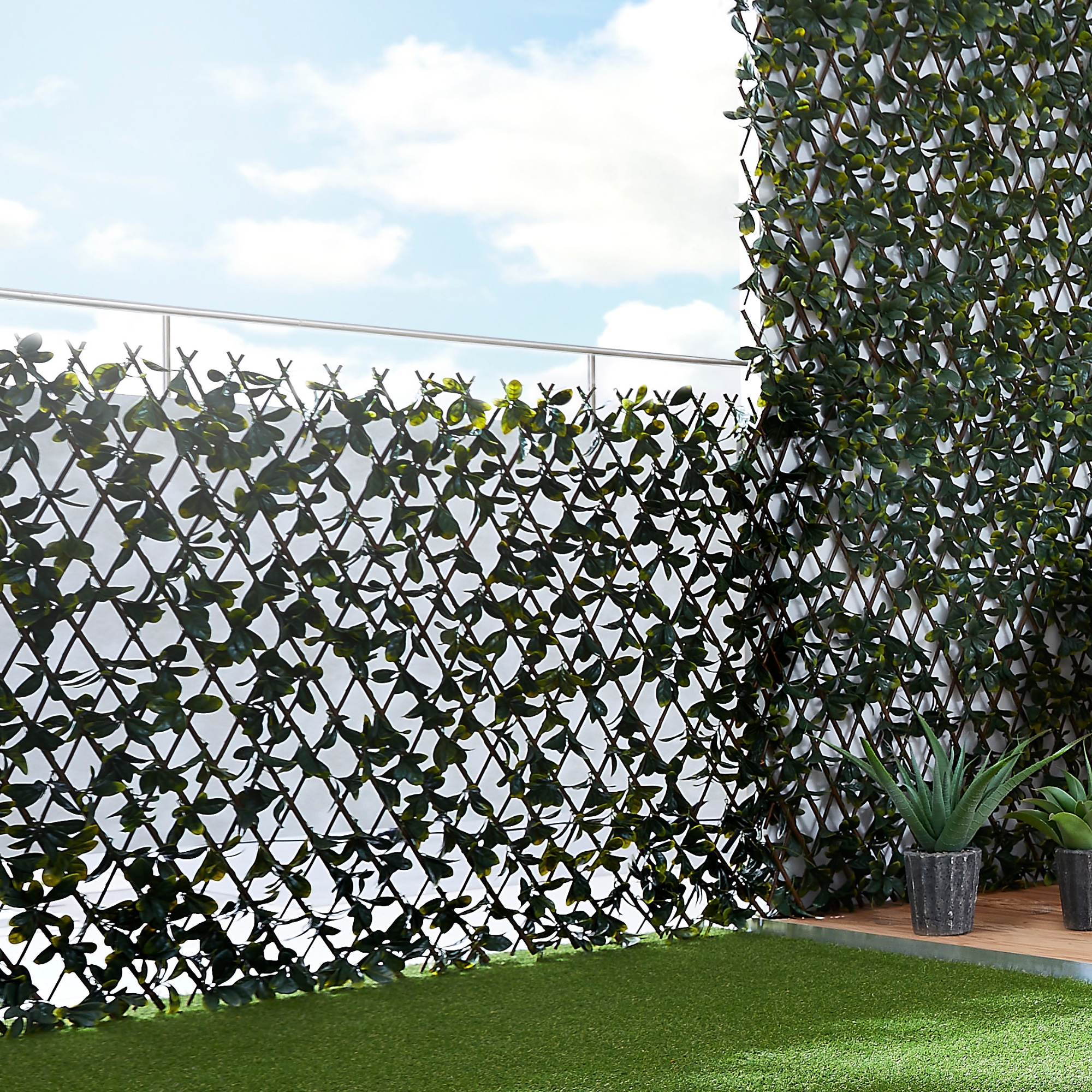 ANDIAMO Kunsthecken-Sichtschutz »ausziehbarer Zaun mit künstlichen Blättern« Spalier mit Kunstranke, natürliche Optik, Sichtschutz für Balkon grün