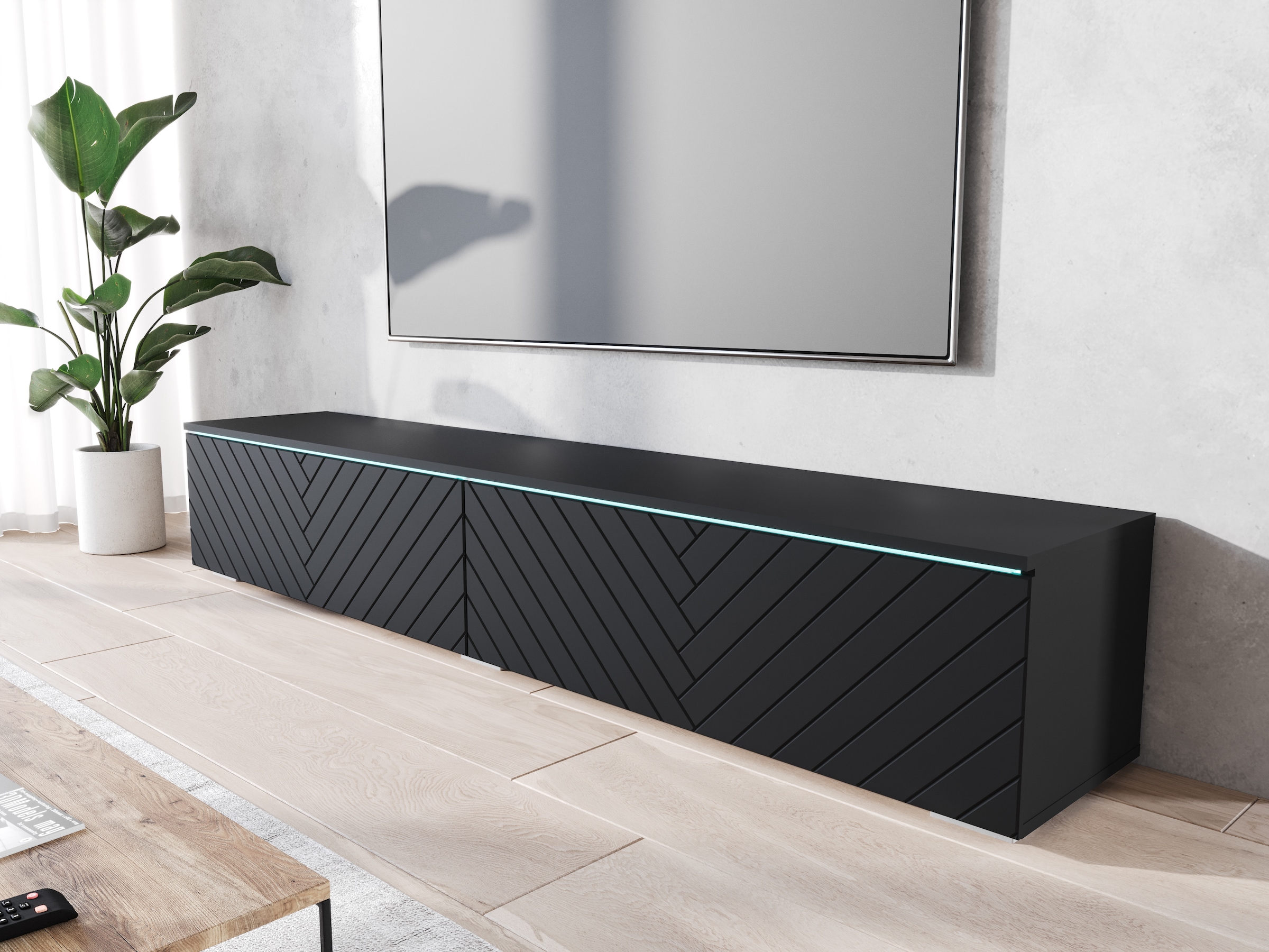 INOSIGN Lowboard »Vera, wahlweise mit oder ohne Beleuchtung«, gefräste MDF Front mit 3D Effekt, stehend und hängend montierbar