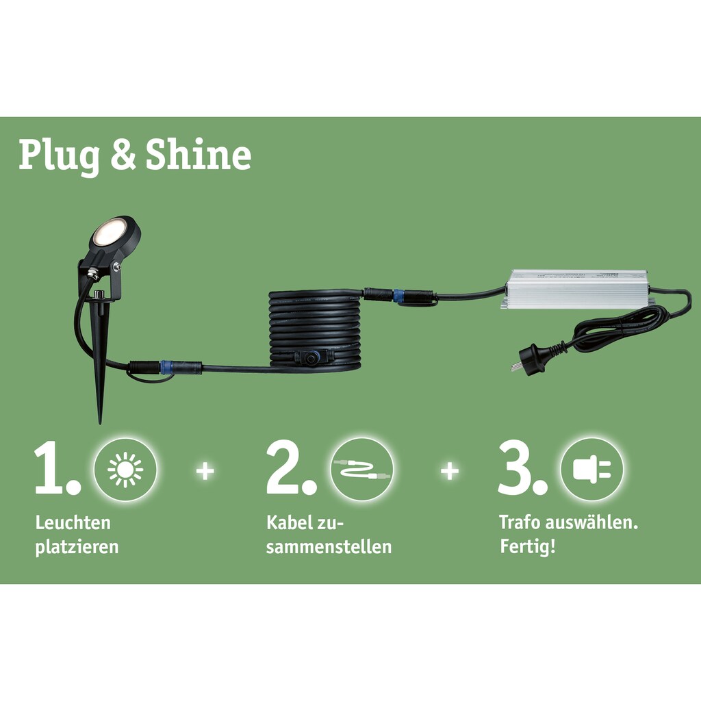 Paulmann LED Gartenstrahler »Plug & Shine«, 1 flammig-flammig, LED-Modul, 3000K 24V Anthrazit