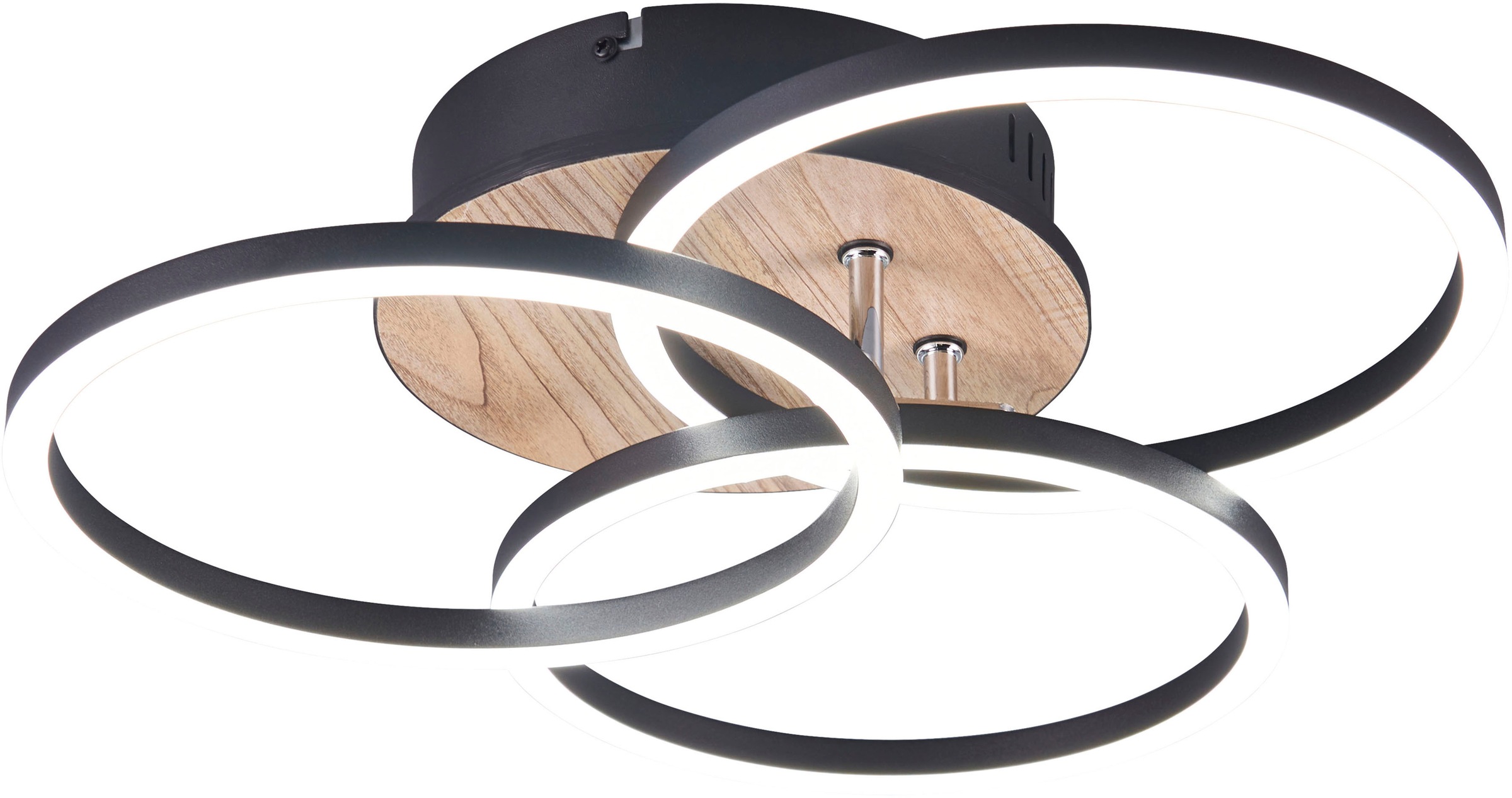 REALITY Leuchten LED Deckenleuchte »Circle«, 1 flammig, Leuchtmittel LED-Board | LED fest integriert, Deckenlampe holzfarb. mit schwenkbaren Ringen / inkl. Fernbedienung