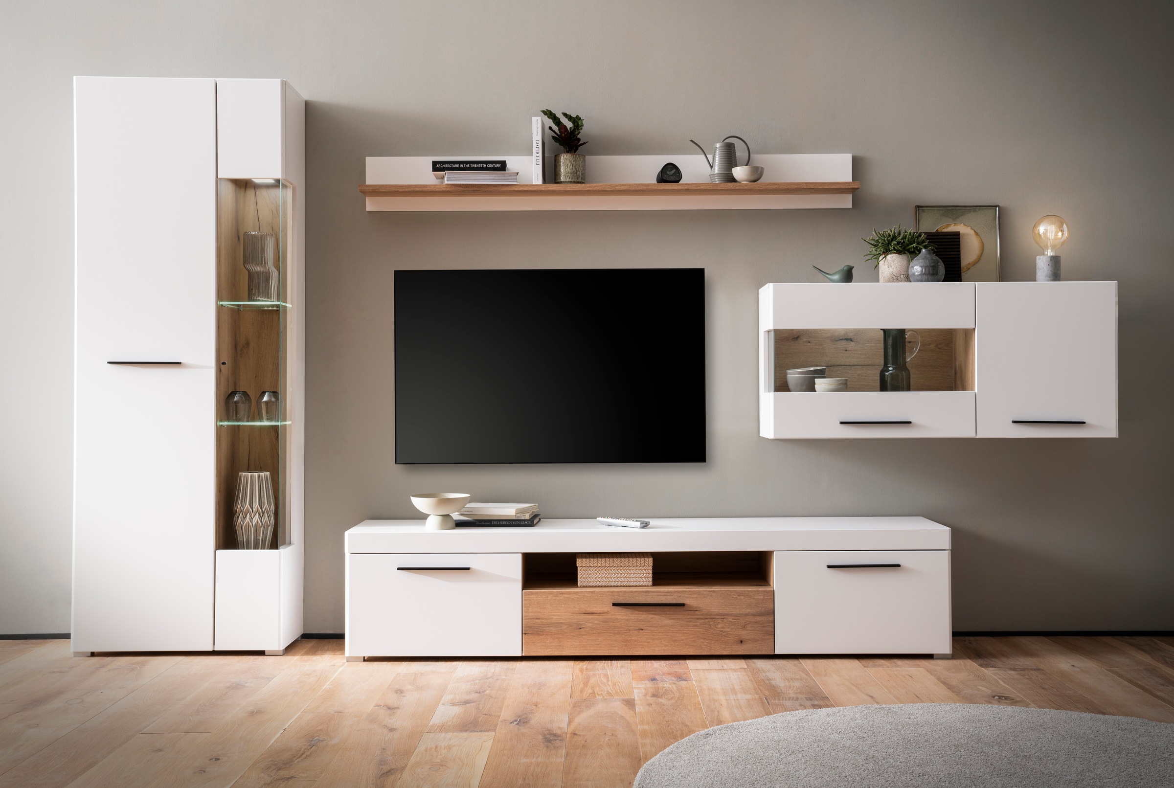INOSIGN Wohnwand »Salerno, moderne Anbauwand, Wohnzimmer-Set, Weiß mit Eich günstig online kaufen