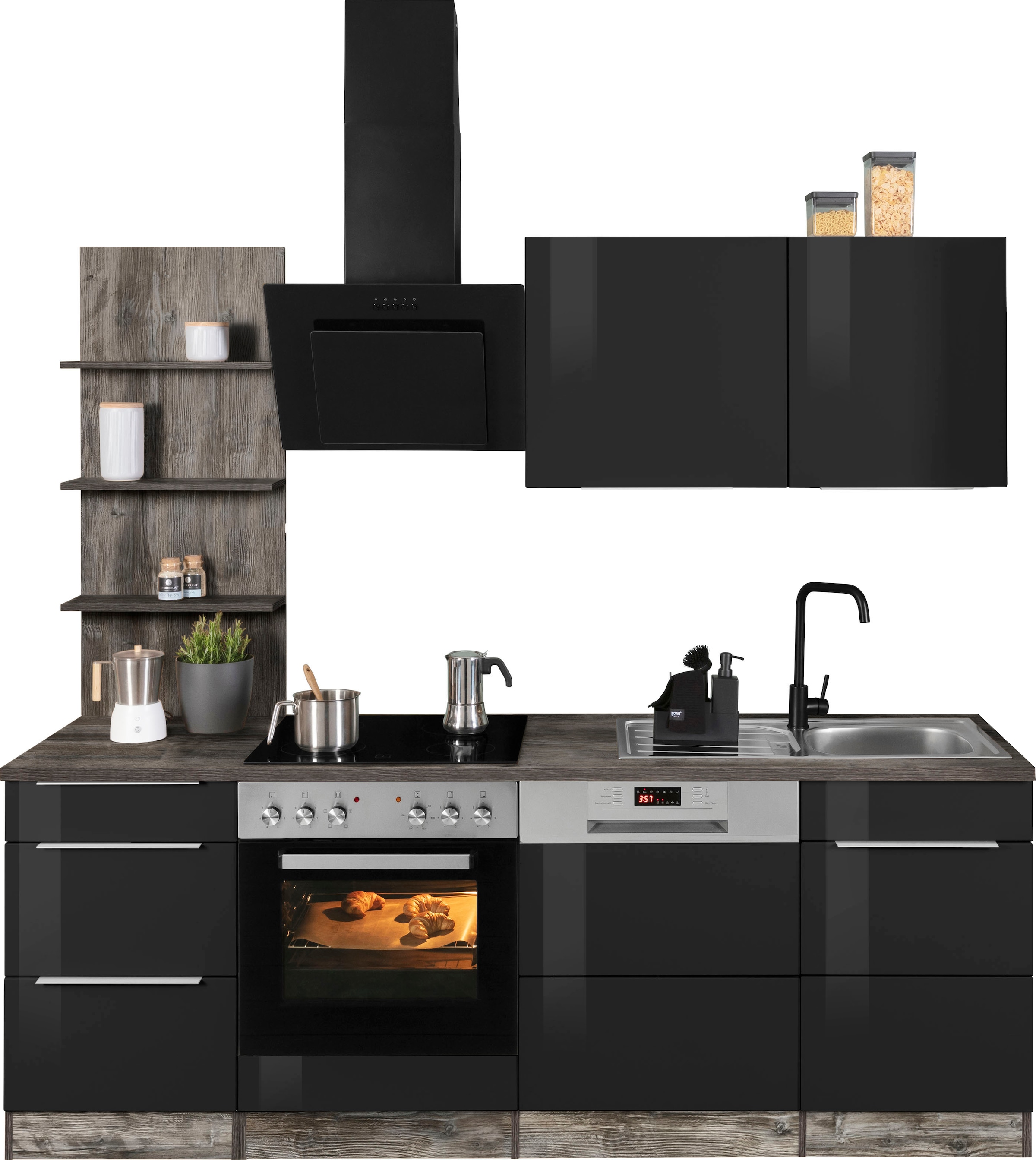 KOCHSTATION Küchenzeile »KS-Brindisi«, Breite 220 cm, wahlweise mit E-Geräten, mit MDF-Fronten und Regal