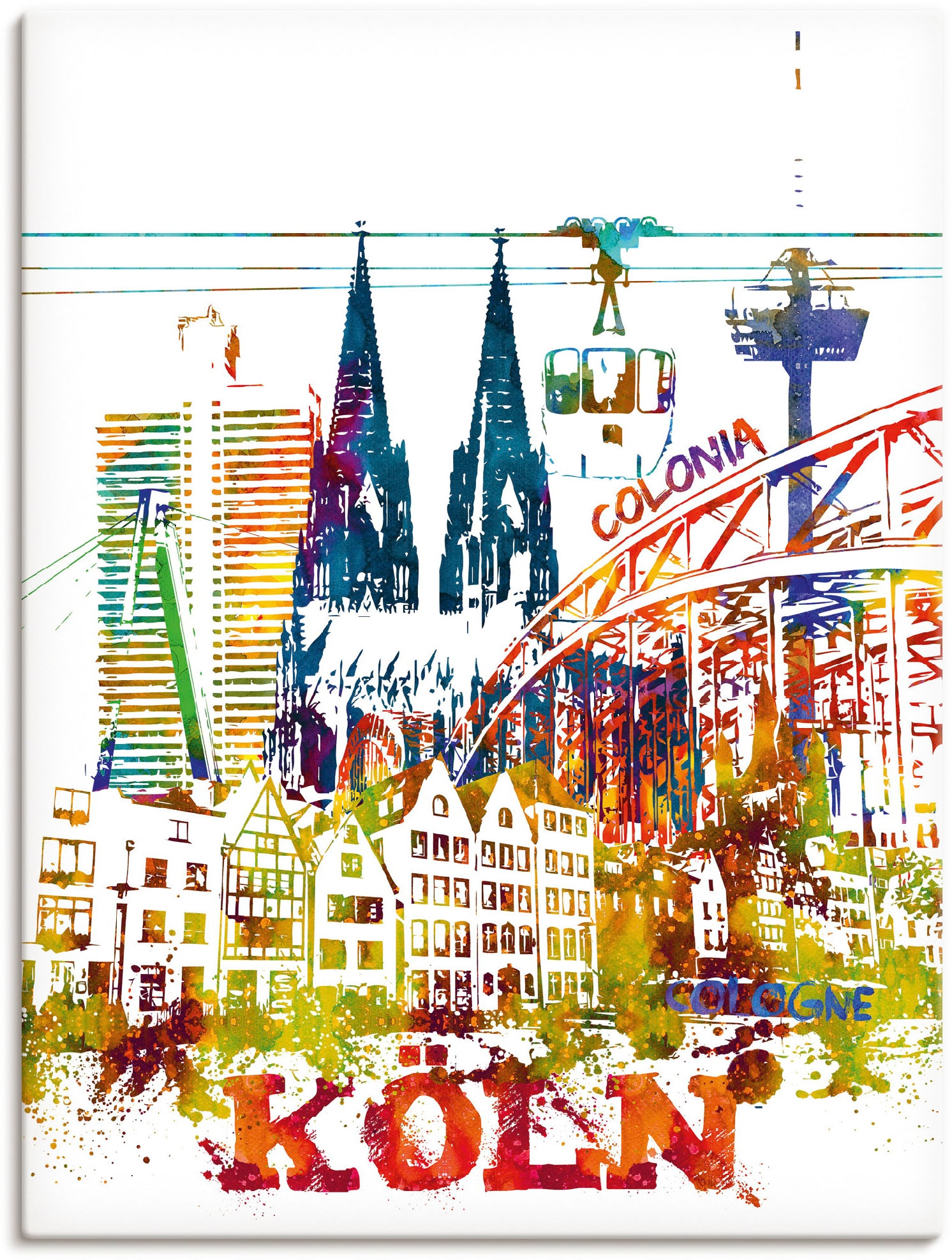 Artland Leinwandbild »Köln Dom Grafik« Köln 1 Stk. tlg. auf Keilrahmen gesp günstig online kaufen