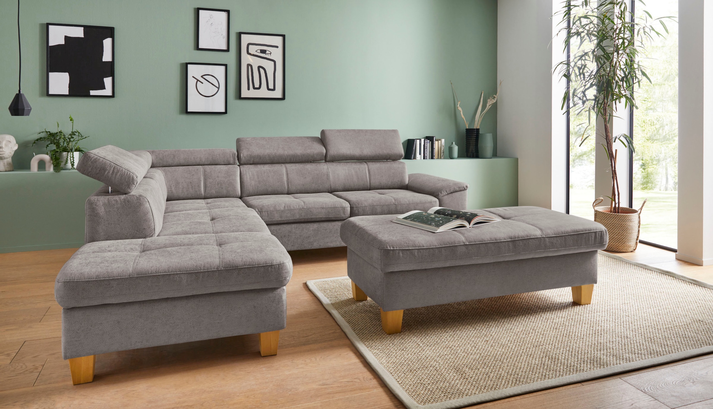 exxpo - sofa fashion Ecksofa »Enya, aufwendige Detailverarbeitung, hoher Sitzkomfort, bequem, L-Form«, mit Kopfteilverstellung, wahlweise Bettfunktion u. Bettkasten