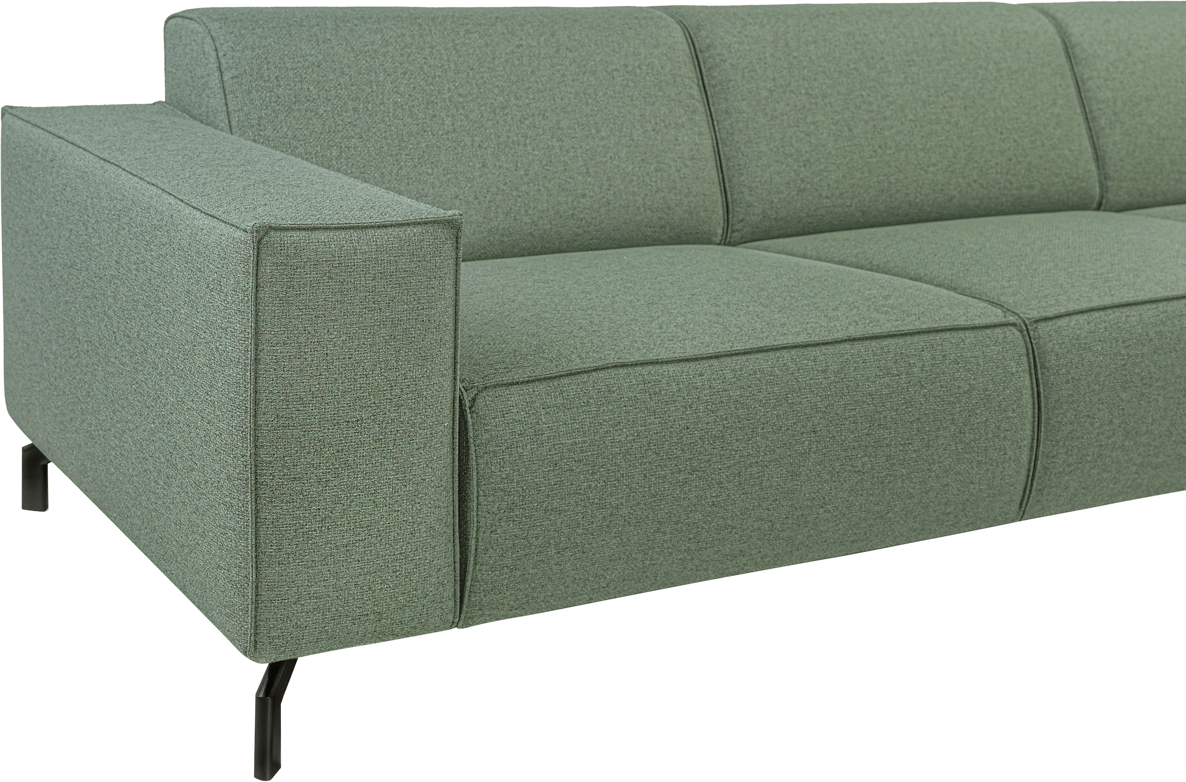 PLACES OF STYLE Ecksofa »Lorcan, Breite 275 cm, weiches Sitzgefühl« mit schwarzen Metallfüßen, Lederoptik und in weichem Strukturstoff