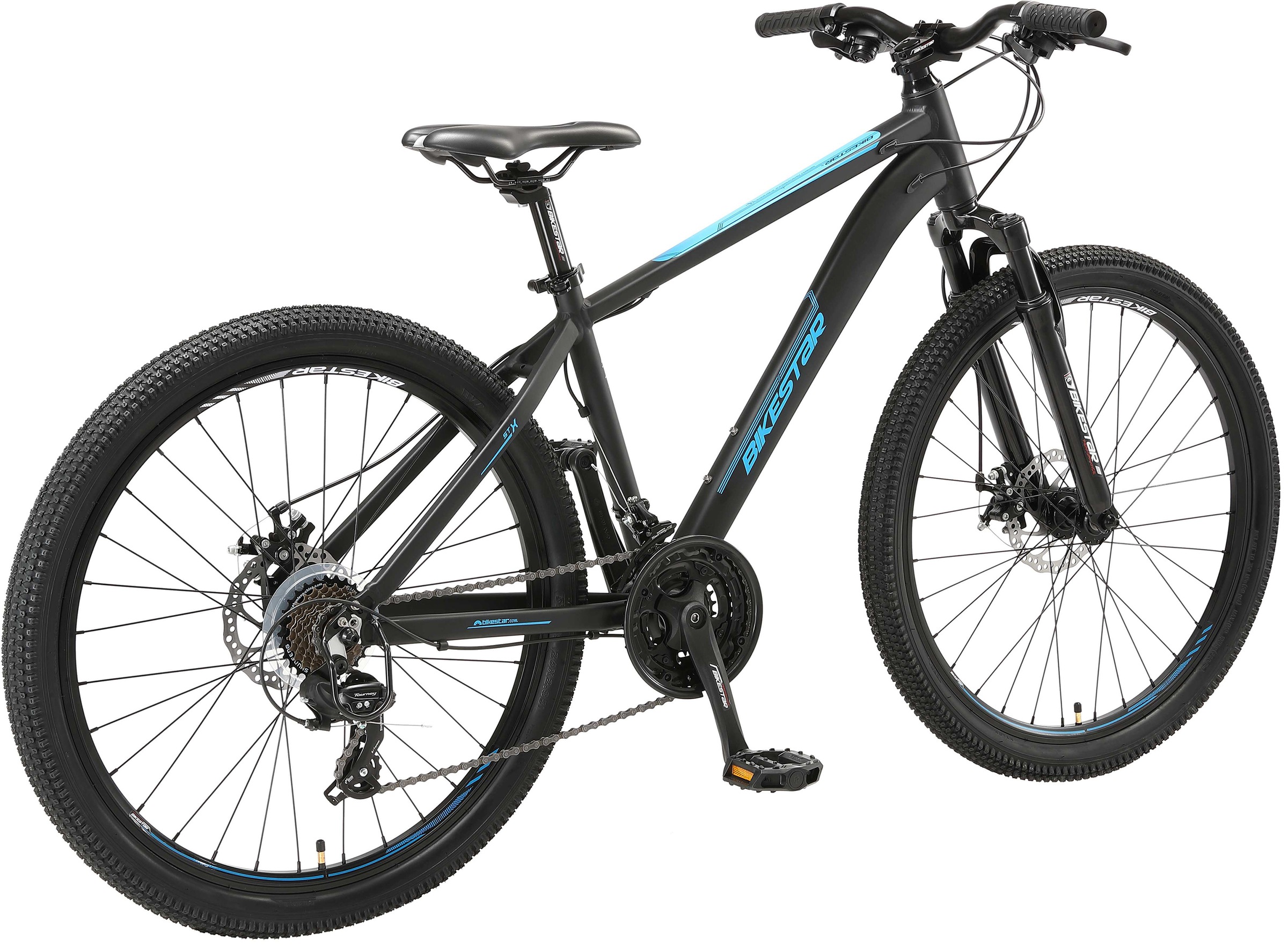 Bikestar Mountainbike, 21 Gang, Shimano, RD-TY300 Schaltwerk, Kettenschaltung, für Damen und Herren, Kettenschaltung