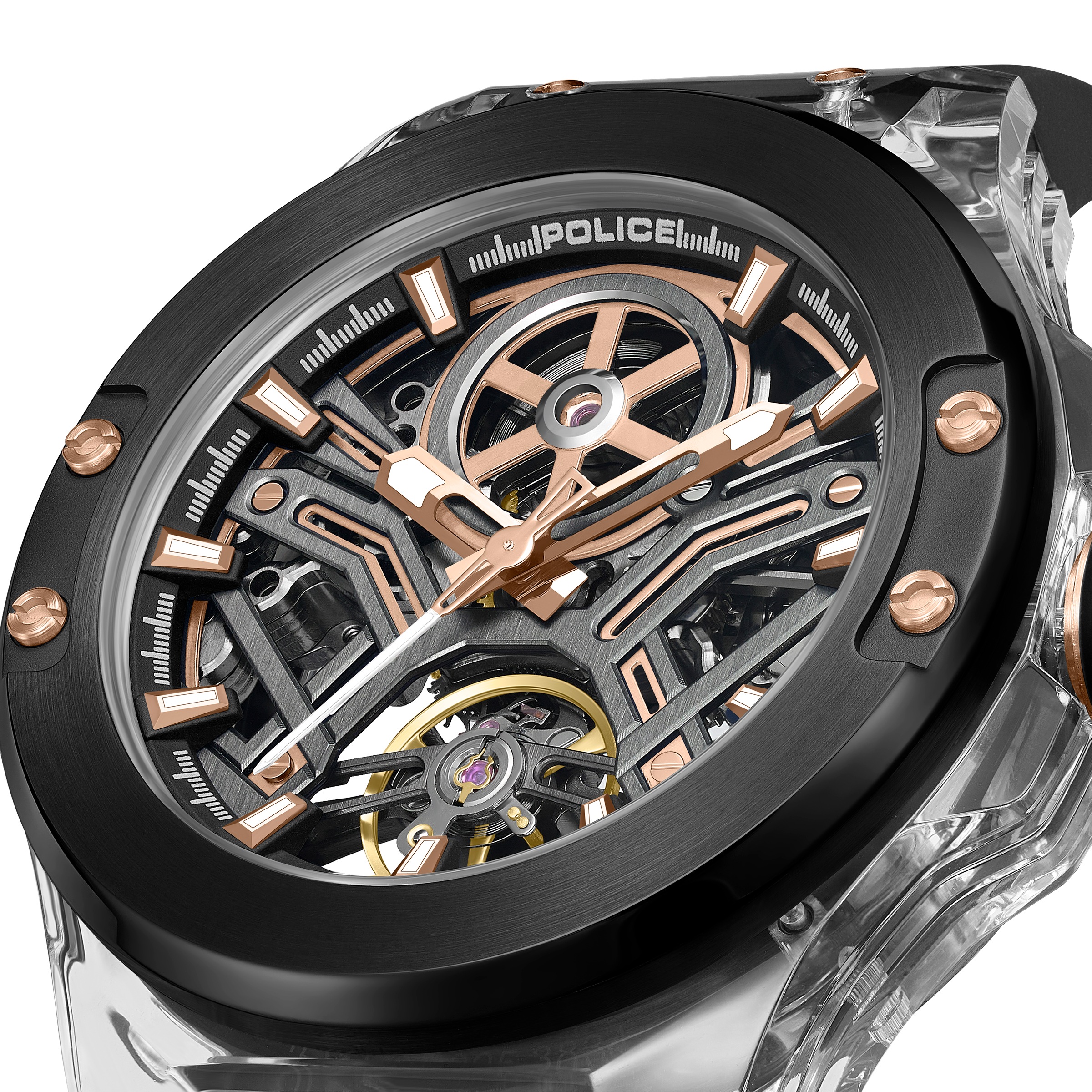 Police Automatikuhr »Cyclone« Armbanduhr, Herrenuhr, Mechanische Uhr, Silikonarmband, analog