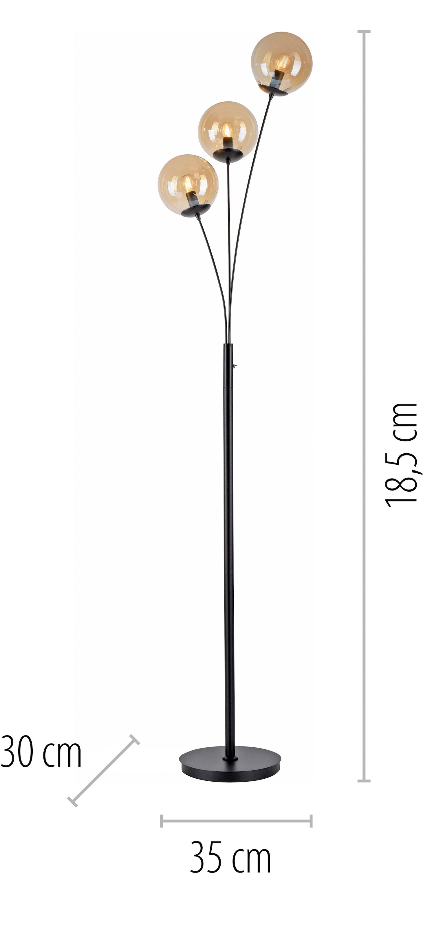 andas Stehlampe »Nymölla«, 3 flammig, Leuchtmittel E14 | ohne Leuchtmittel, Stehleuchte mit großen Glaskugeln amberfarben oder opal matt weiß