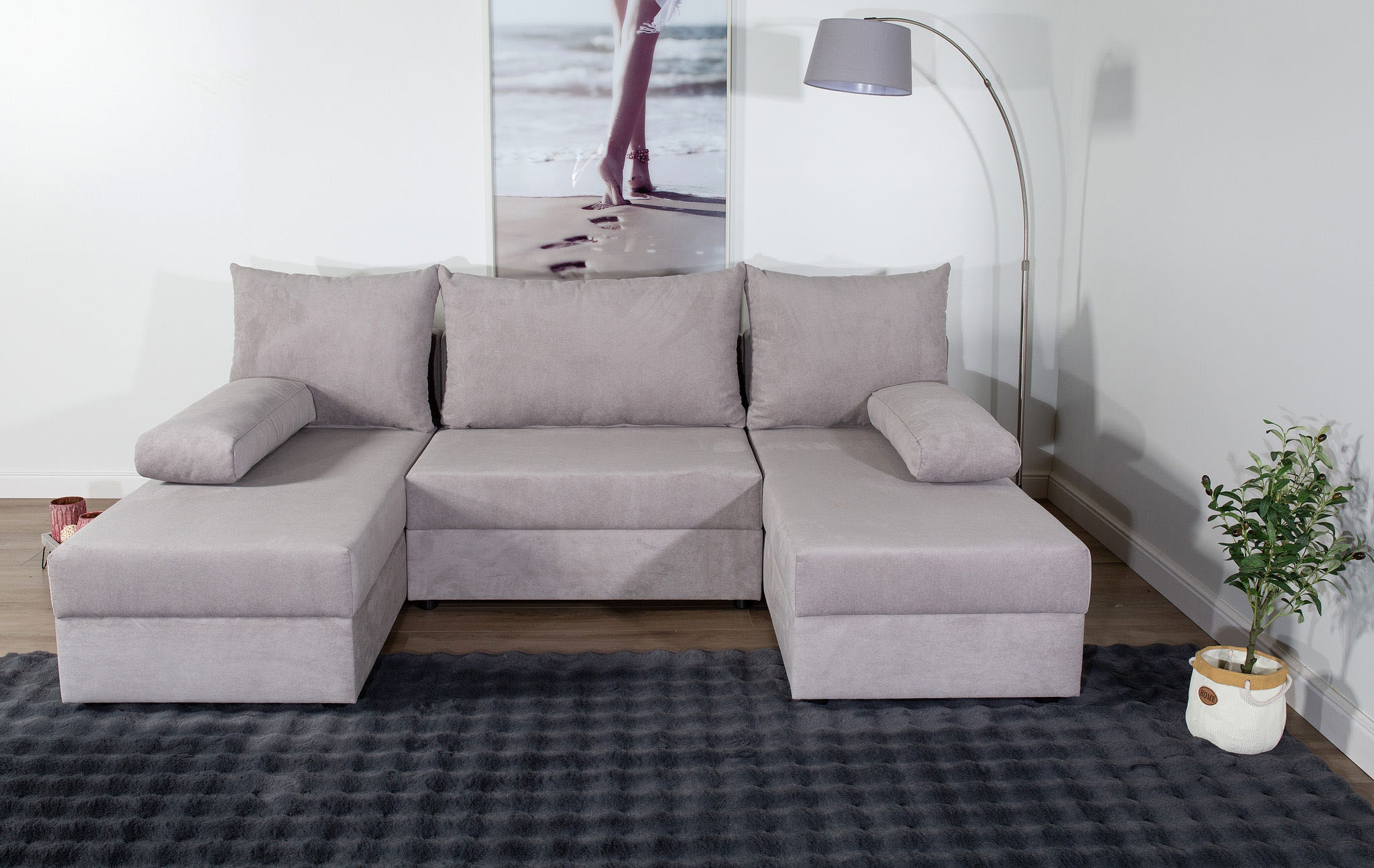 COLLECTION AB Wohnlandschaft »Pico U-Form, Breite 220, mit Schlaffunktion, Bettkasten & Zierkissen«, Liegefläche 117x220 cm