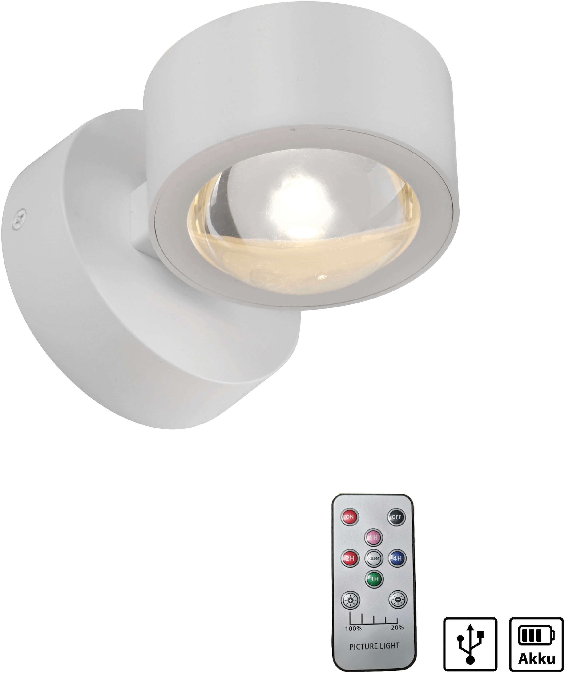JUST LIGHT LED Wandleuchte »AKKU-CHIA« LED-Board 1 Stk. Warmweiß Akkubetrieben inkl. USB-Ladekabel, 5 Stufen Dimmung + Timerfunktion