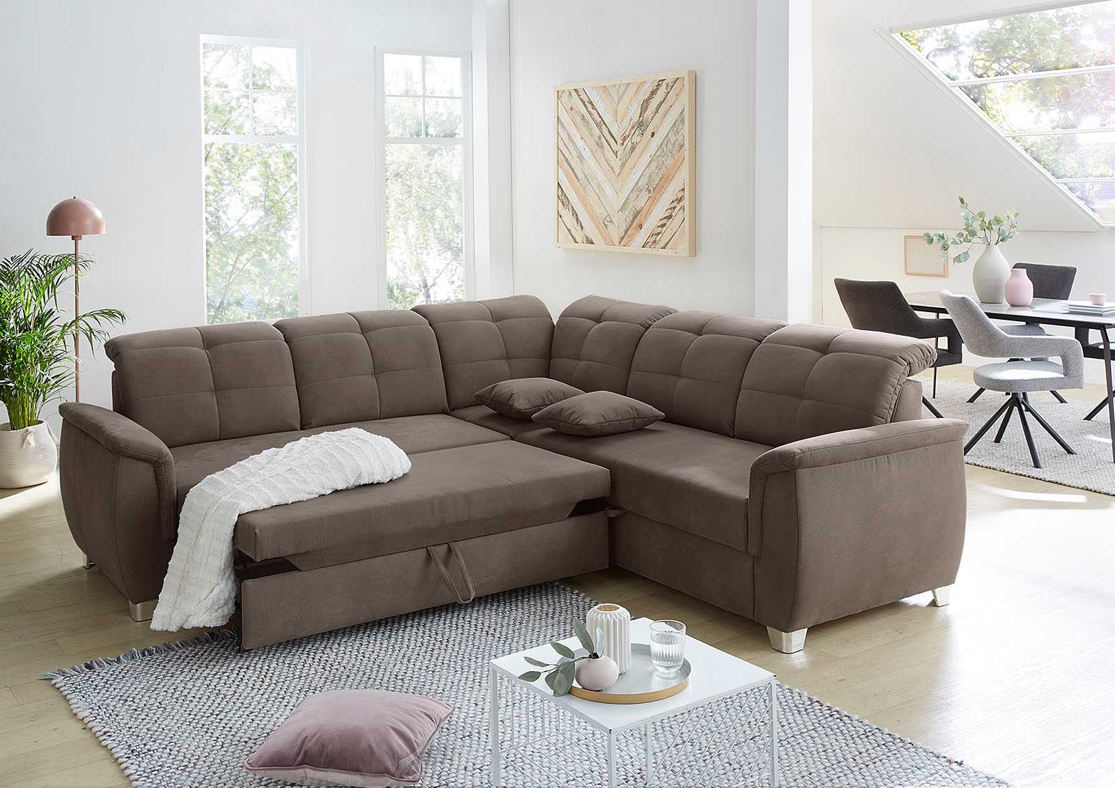 Jockenhöfer Gruppe Ecksofa Udine, verstellbare Kopfteile, Gästebett- und Relaxfunktion
