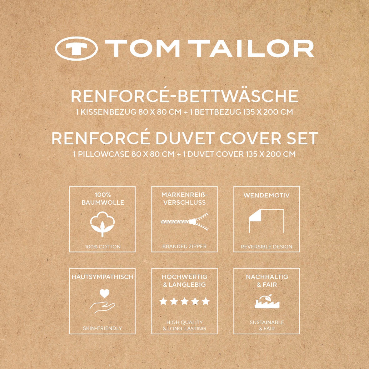 TOM TAILOR HOME Bettwäsche »MEDIUM STRIPES in Gr. 135x200cm, 155x220cm oder 200x200cm«, (3 tlg.), new bedroom, mit farbigem Markenreißverschluss