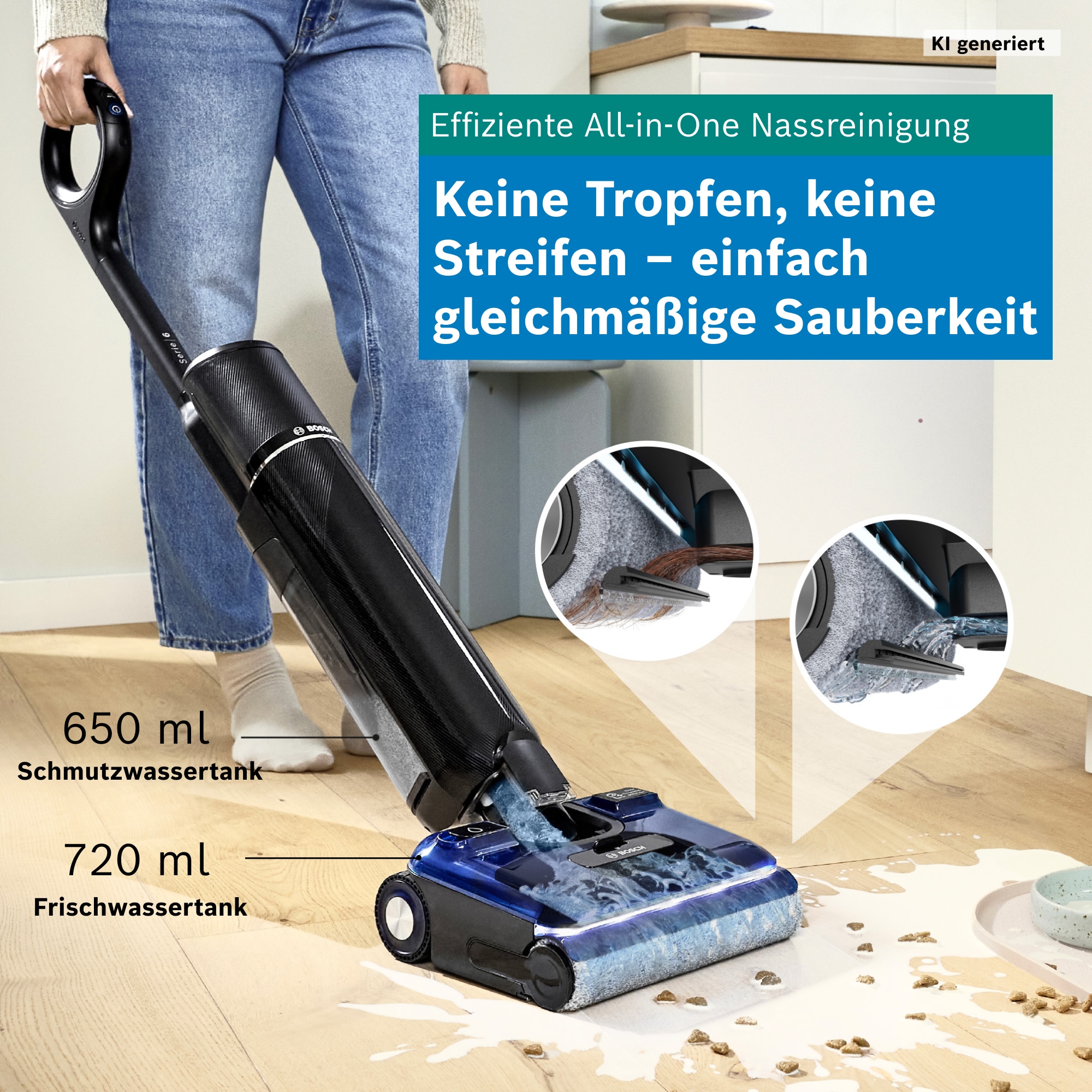 BOSCH Nass-Trocken-Sauger »OneFlow Serie 6 BHF61BM/BHF61BS, Selbstantrieb, 24kPA, 180°Neigung« Anti-Haarverwicklung, LED-Licht, Selbstreinigung, 40 min Akku / 150m²