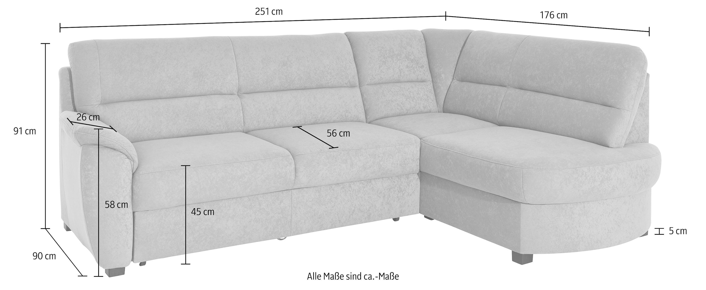 sit&more Ecksofa »Pandora L-Form«, wahlweise mit Bettfunktion und Bettkasten