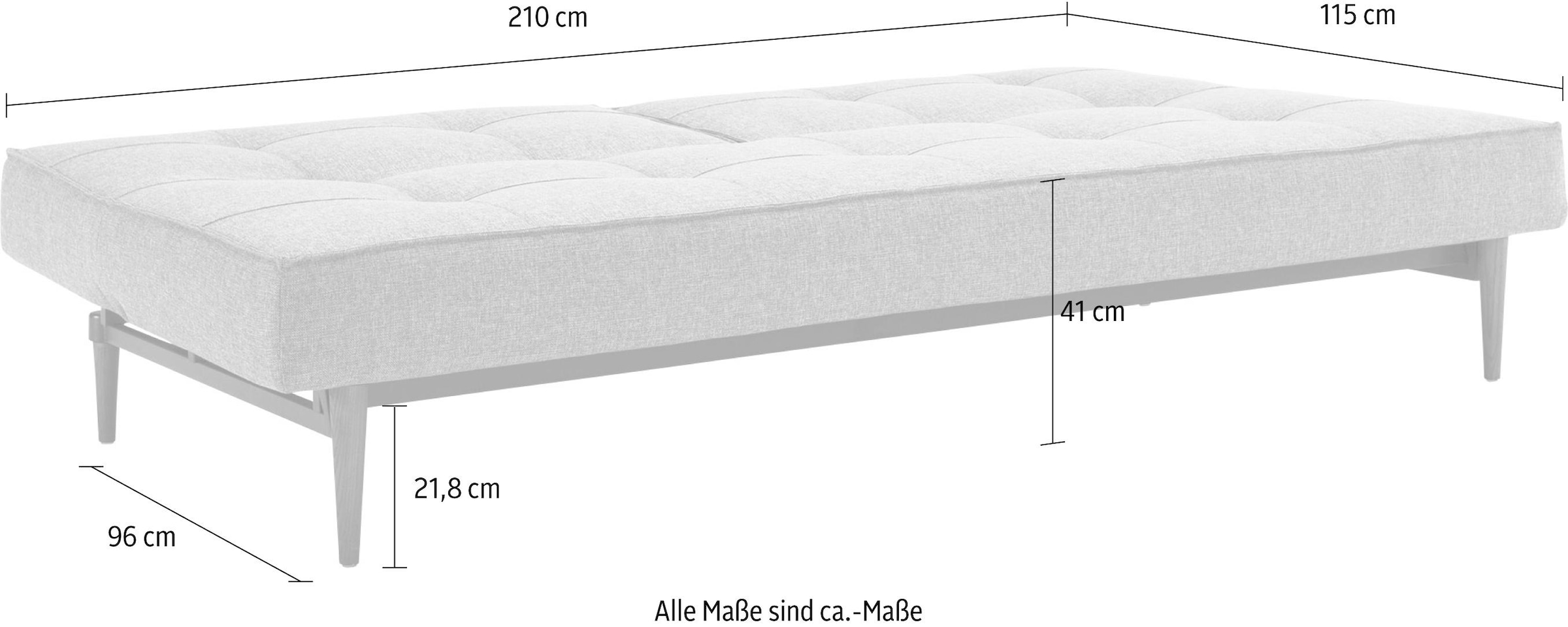 INNOVATION LIVING ™ Schlafsofa »Splitback bequem durch Federkern, Rückenlehne verstellbar,«, mit dunklen Styletto Beinen, in skandinavischen Design