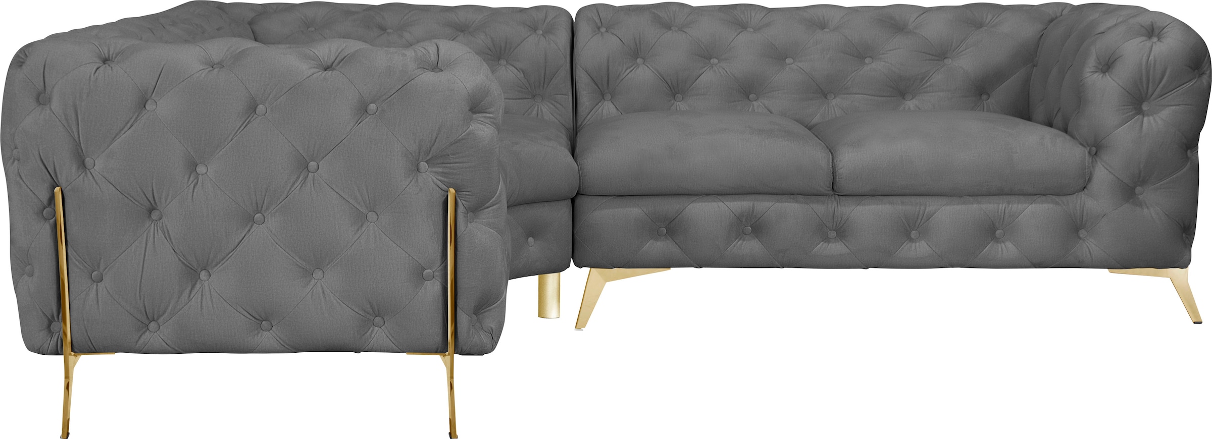 Leonique Chesterfield-Sofa »Amaury L-Form«, moderne Chersterfield-Optik, Breite 262 cm, Fußfarbe wählbar