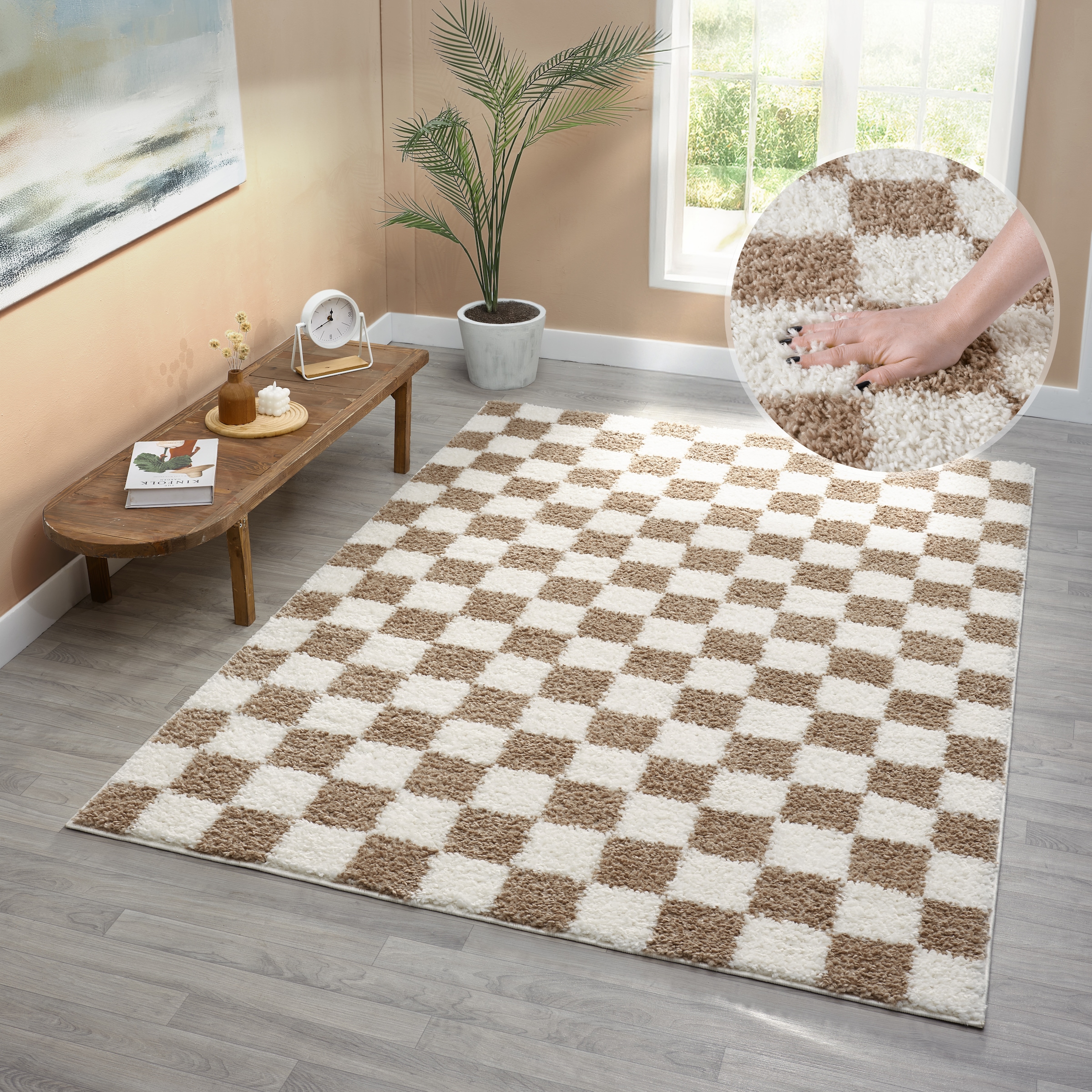 OTTO home Hochflor-Teppich »Kiiki«, rechteckig, 30 mm Höhe, Kariert, auffäl günstig online kaufen