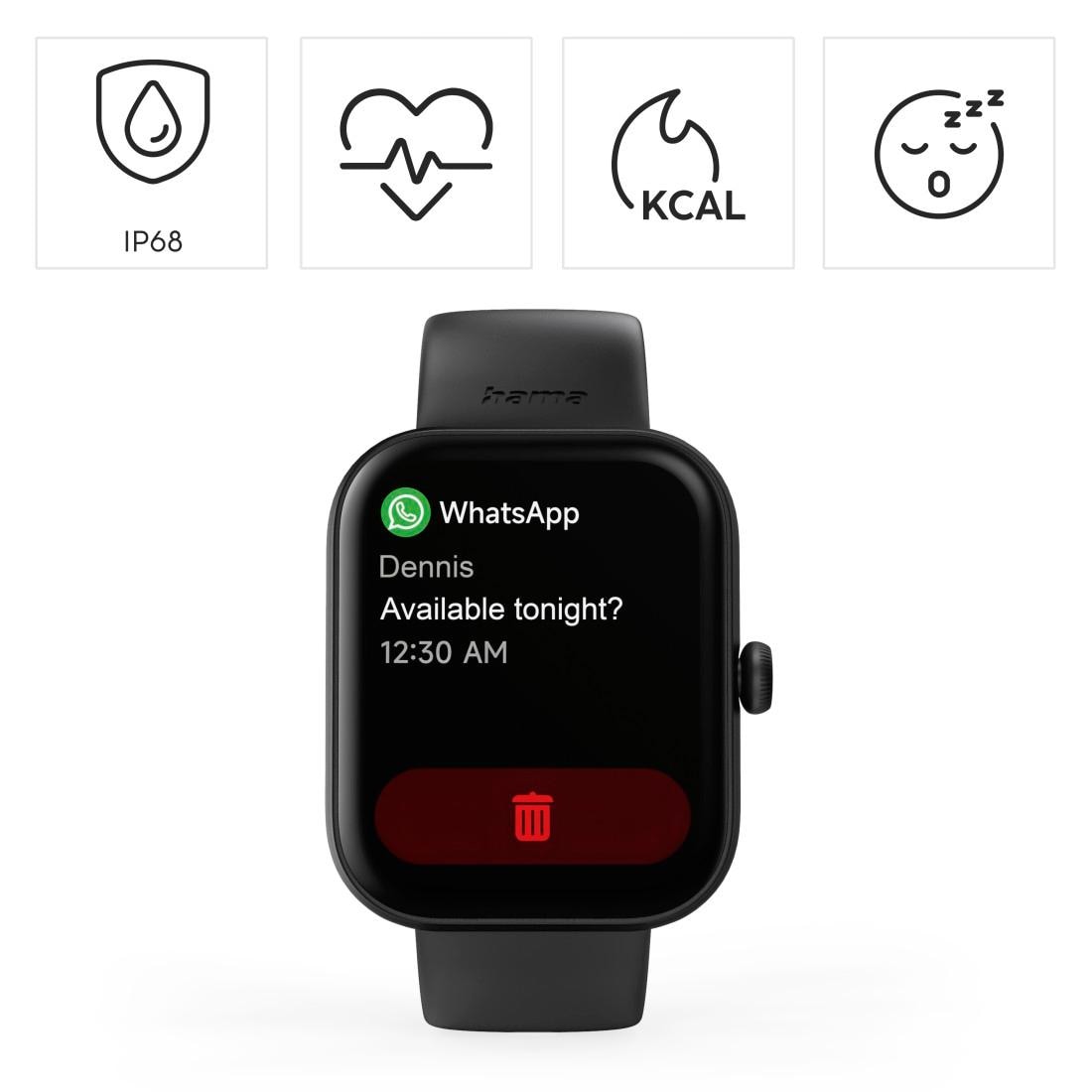 Hama Smartwatch »Smartwatch 1,65“ (Telefonfunktion, WhatsApp, E-Mail etc., wasserdicht)«, (/ 1,65 Zoll),)