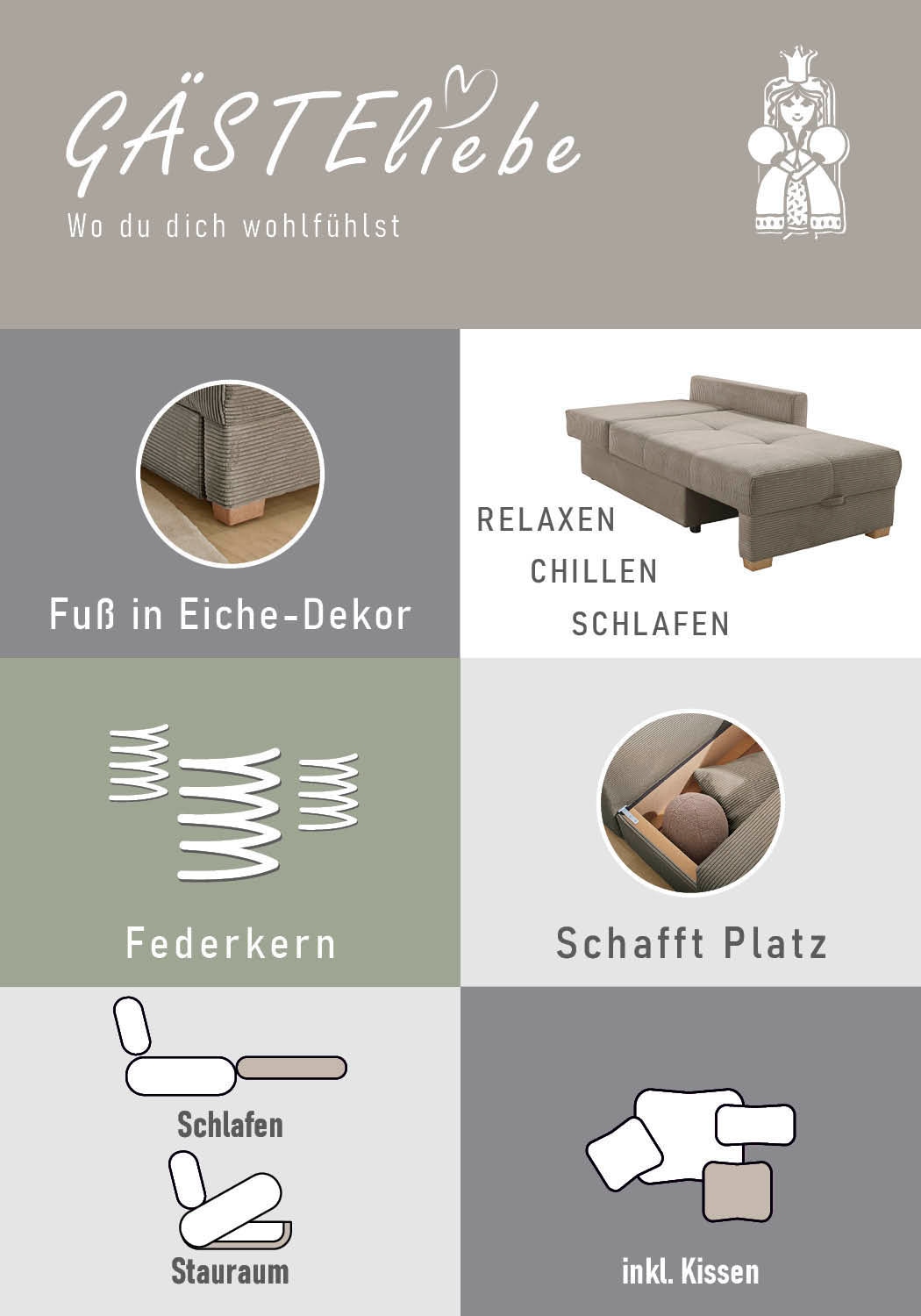Jockenhöfer Gruppe Recamiere »Romeo, B: 164 cm, Liegefl: 90x210 cm, Schlaffunktion« Schlafsofa mit Bettfunktion, Bettkasten & Kissen, Federkern