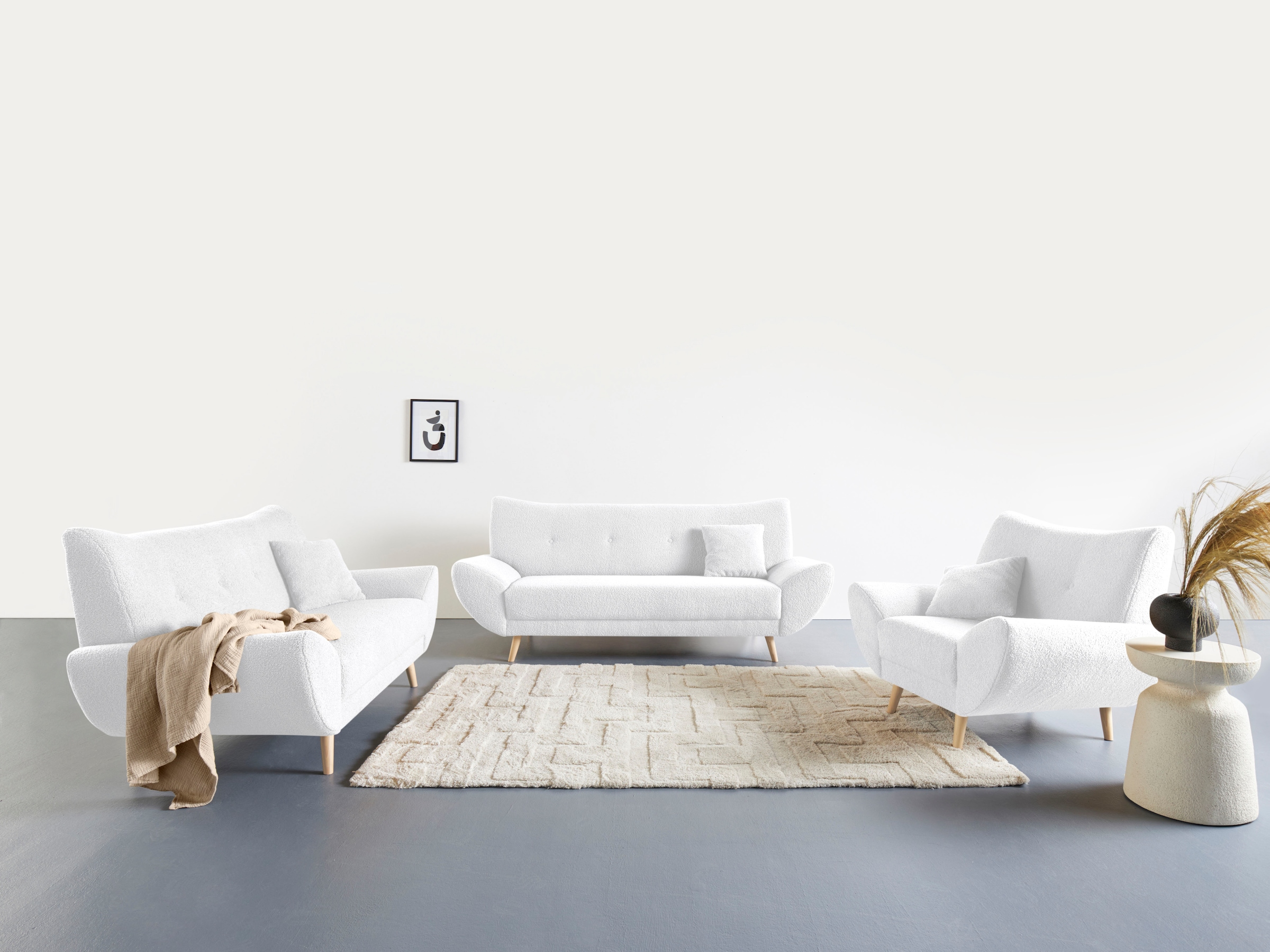 Home affaire Polstergarnitur »Basta« 3 Stk. tlg. Komfortable Wellenunterfed günstig online kaufen