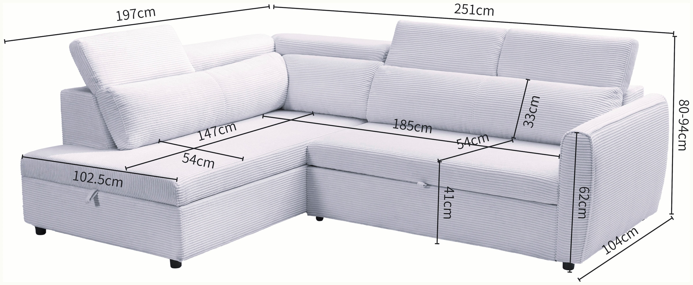 OTTO home Schlafsofa »KALLEA, Ecksofa, L-Form inkl. Schlaffunktion und XXL Bettkasten« inkl. verstellbarer Kopfstützen, Sitzen + Loungen, Cord und Webstoff