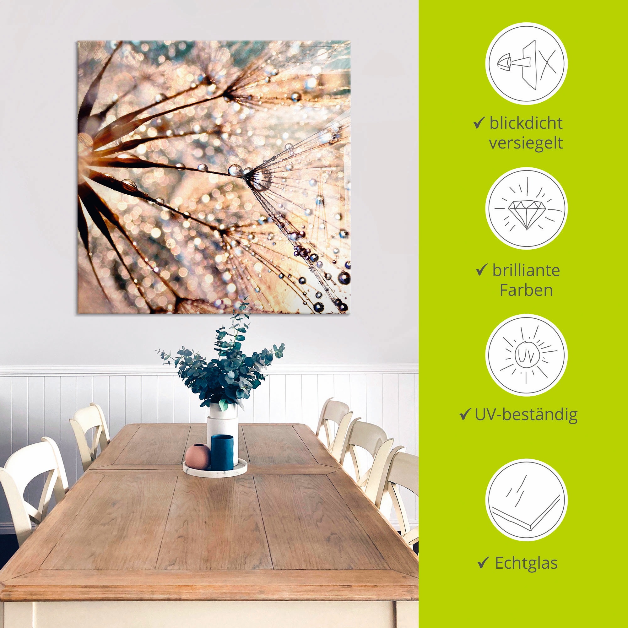 Artland Glasbild »Pusteblume - Kisses from rain« Blumen 1 Stk. tlg. in verschiedenen Größen