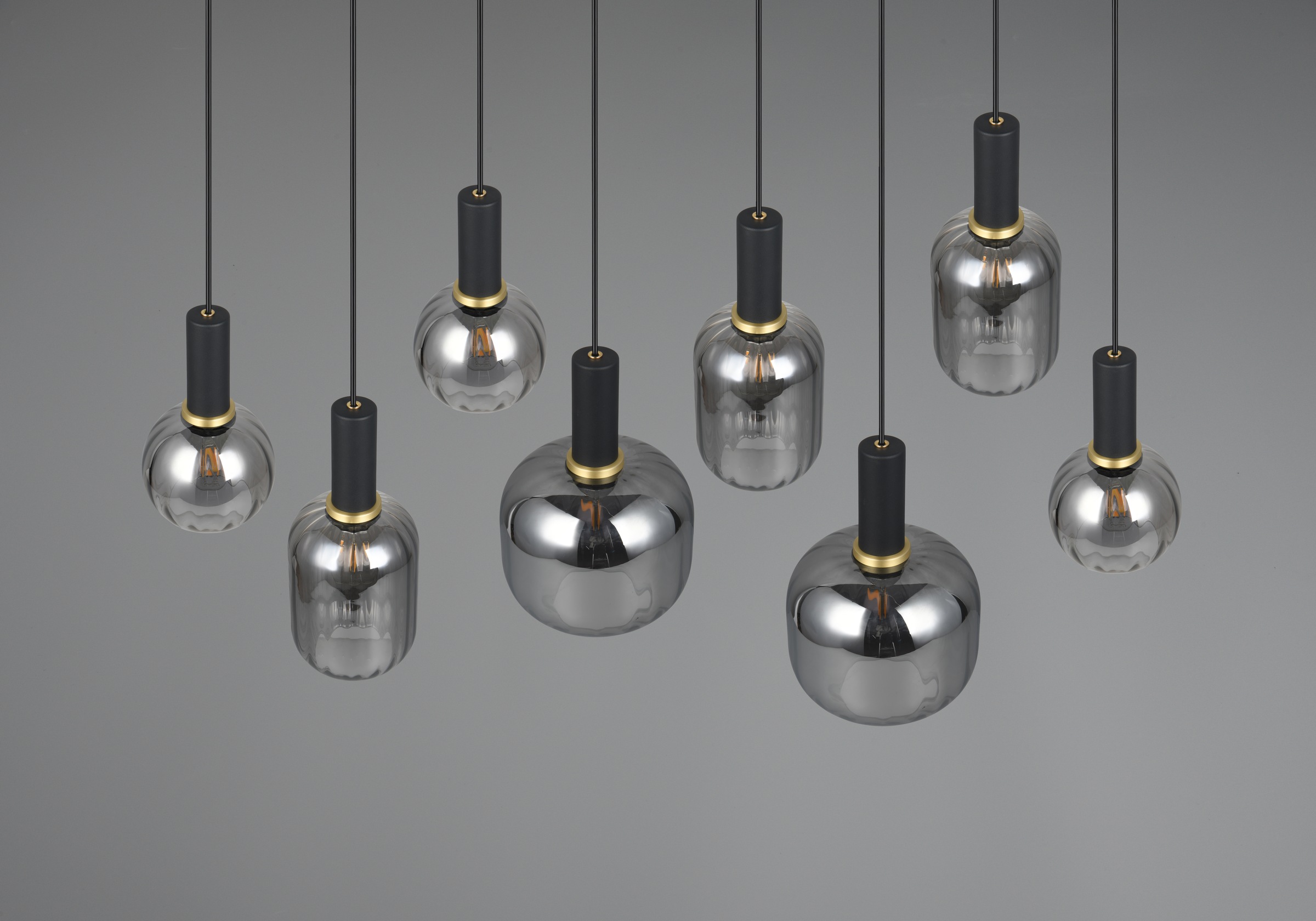 TRIO Leuchten Pendelleuchte »DIVA, E27 Hängelampe 8-flammig mit Glasschirm, exkl 8xE27 max 10W«, 8 flammig, Leuchtmittel E27 | Leuchtmittel wechselbar, höhenverstellbar bis max 150cm Hängeleuchte 120x32 cm Wohnzimmer Küche