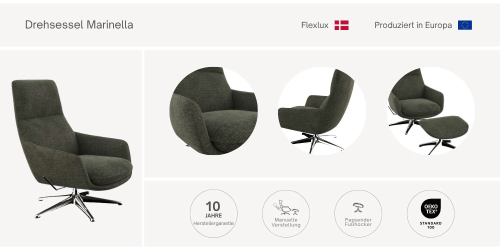 FLEXLUX Drehsessel »Marinella, Relaxsessel, TV-Loungesessel, Polstersessel, günstig online kaufen