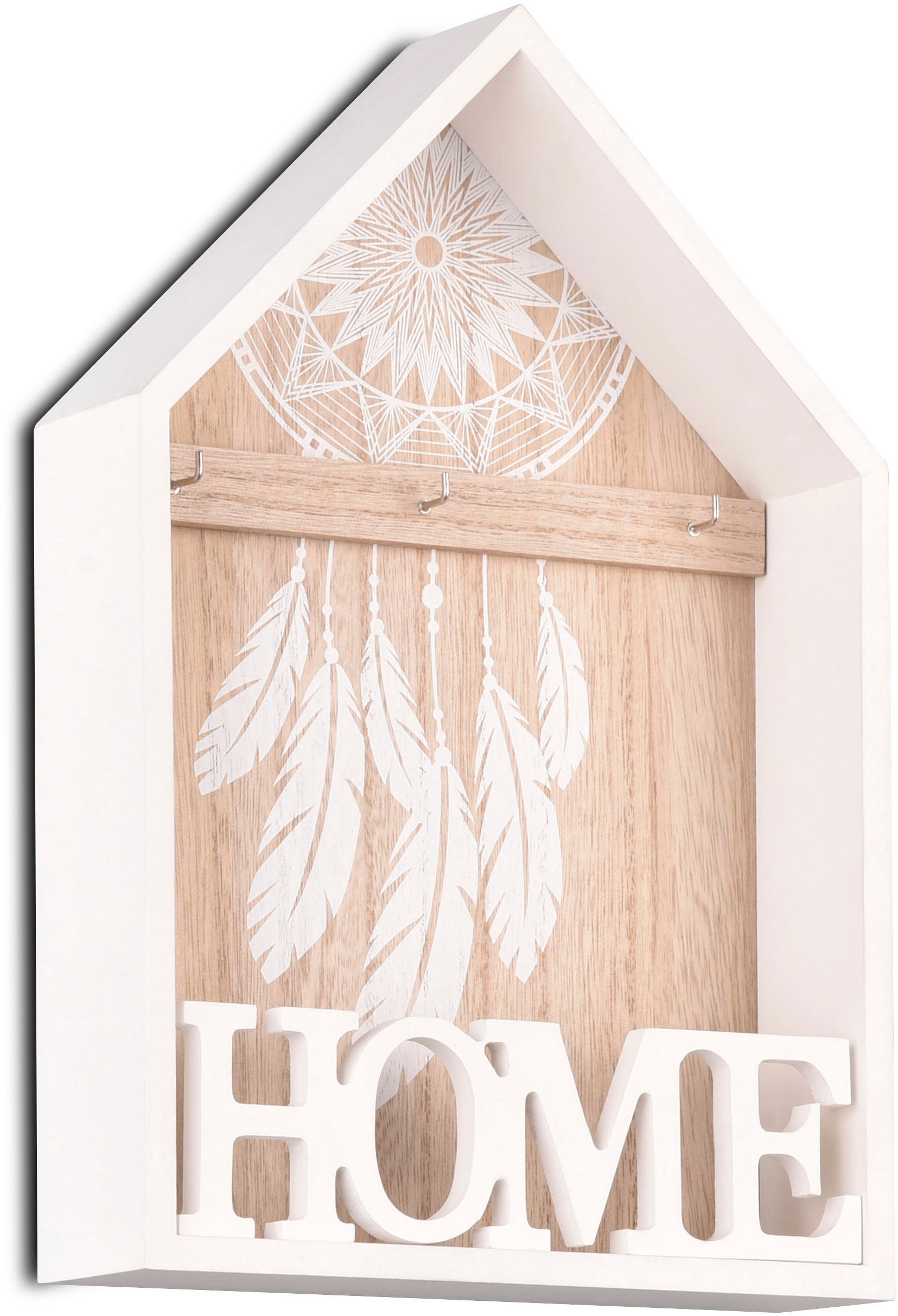 MIRRORS AND MORE Wandregal »Gina«, (1 St.), mit 3 Haken, Home Schriftzug günstig online kaufen