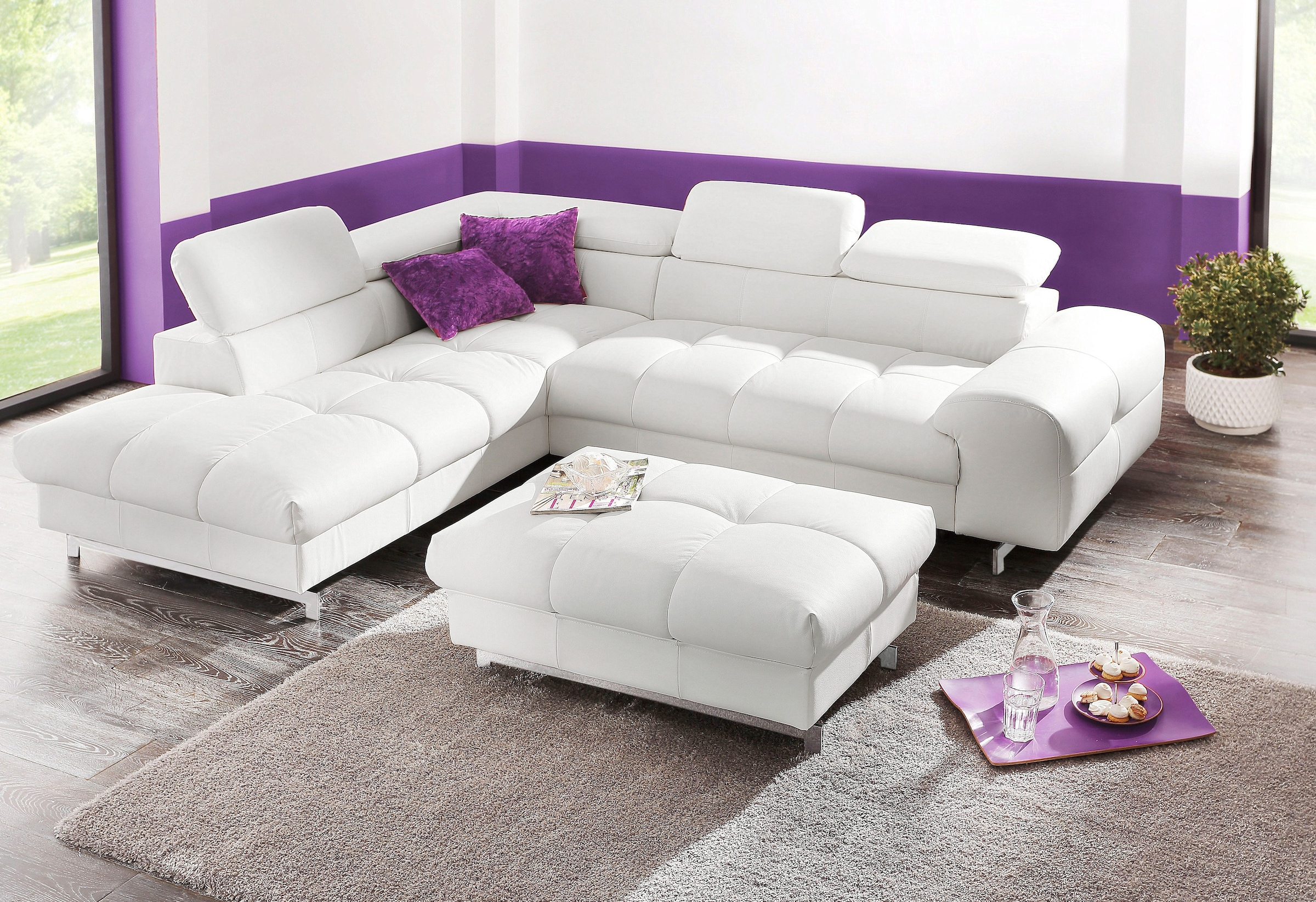 COTTA Ecksofa »Chef L-Form«, mit Kopfteilverstellung, edle Metallkufen, wahlweise mit Bettfunktion