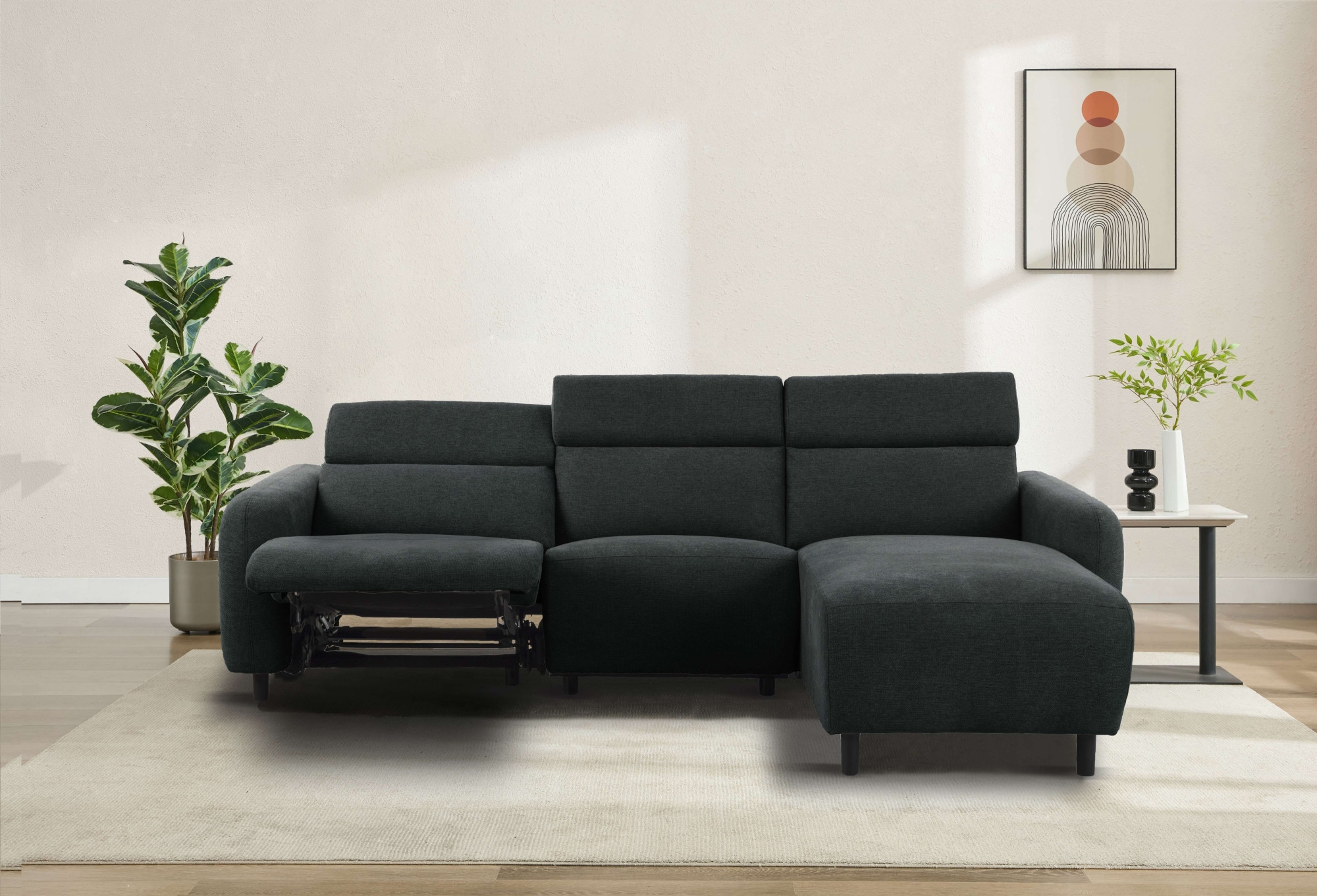 Home affaire Ecksofa »SKAANE Struktur, L-Form, 274 cm, manuelle u. elektrische Funktion,«, 274 cm, mit Kopfteilverstellung und man. oder elektr. Relaxfunktion