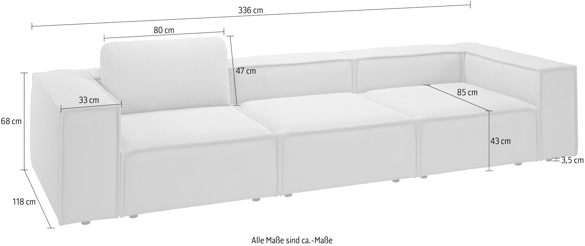 Places of Style 3,5-Sitzer »Watertown, modernes Big-Sofa XXL, 336 cm Breite, auch in Feincord«, Riesiges Designersofa mit viel Platz & weichen Bezügen in Trendfarben