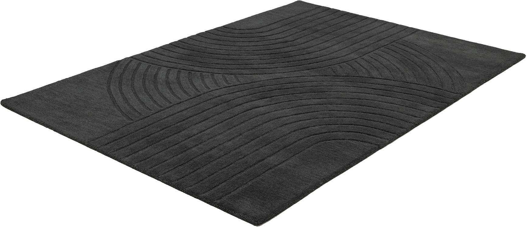 OTTO home Wollteppich »Gabbo Design, Handgefertigt, Teppich,  reine Wolle,« rechteckig 14 mm Höhe Hoch-Tief-Effekt, reine Wolle, Scandi-Look, Naturfaser