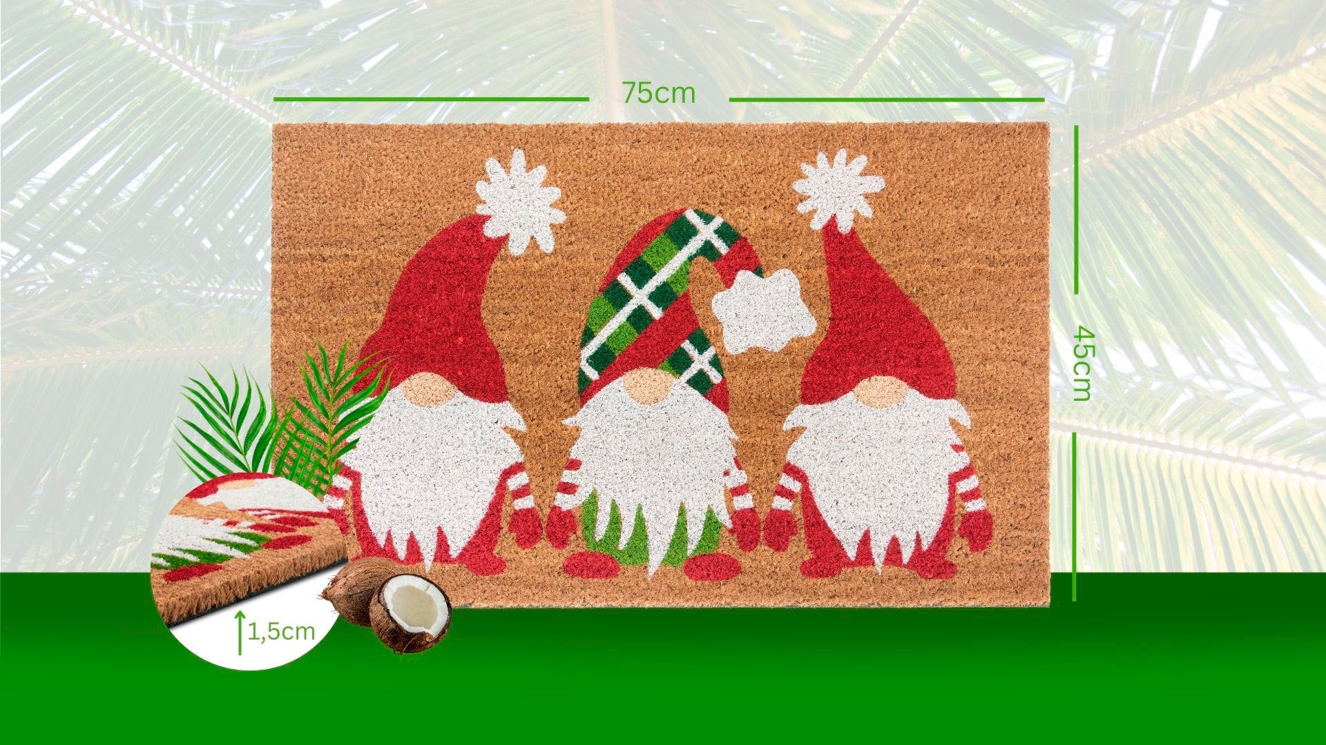 HANSE Home Fußmatte »Mix Mats Kokos Christmas Gnomes, Türmatte«, rechteckig, 15 mm Höhe, Weihnachten, Schmutzfangmatte, Outdoor, Rutschfest, Innen, Kokosmatte