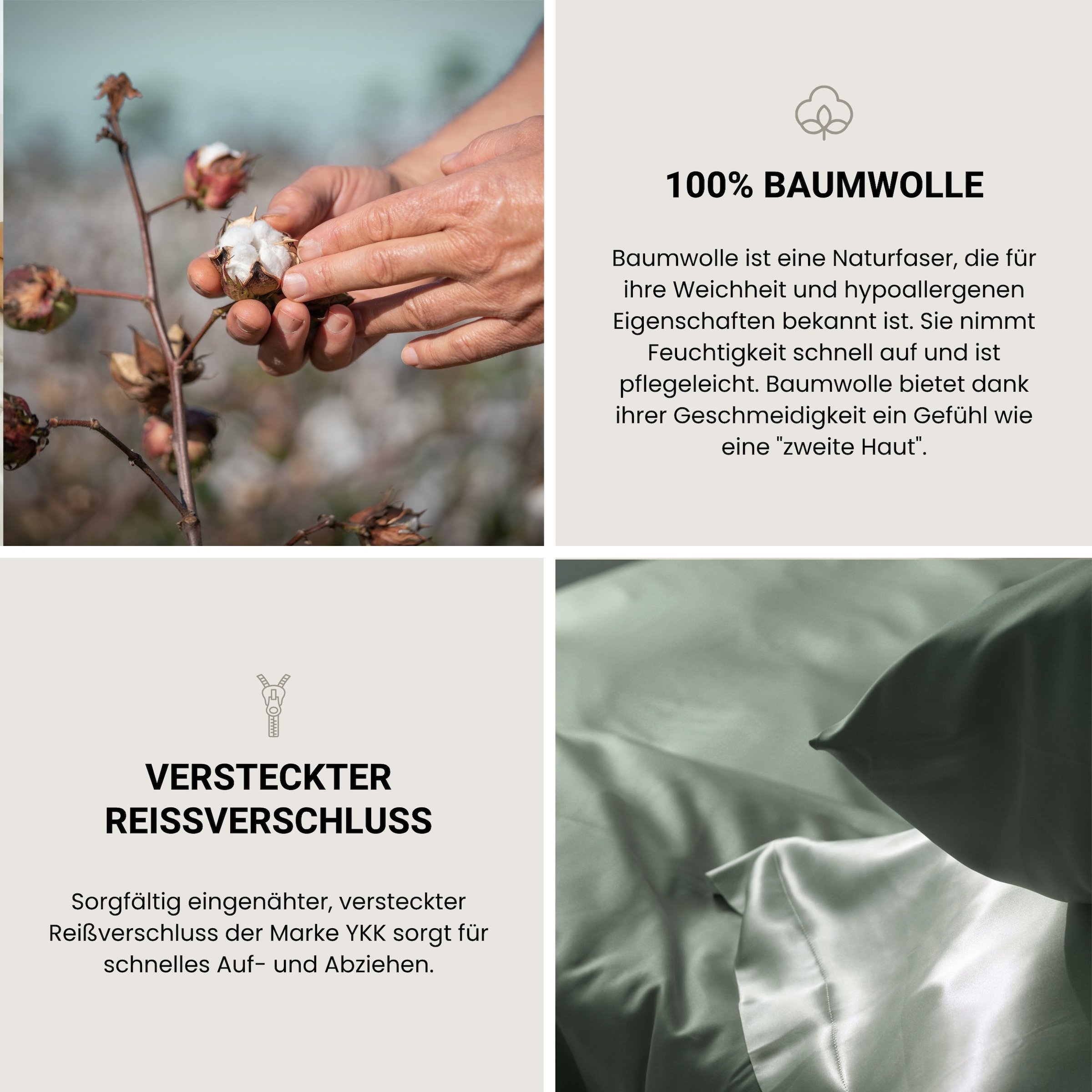 Schiesser Kissenhülle »Ella Premium Kissenhüllenset aus feinstem Baumwollsatin, 40x80 cm«, (2 St.), Made in Green