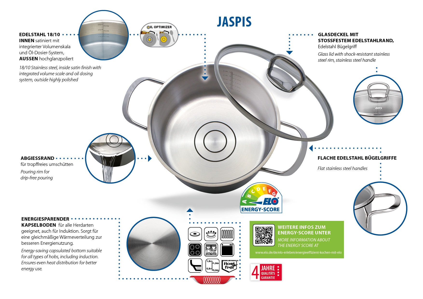 Elo Topf-Set »Jaspis« Set, Bratentopf Ø 16/20cm, Fleischtopf Ø 24cm, Kasser günstig online kaufen