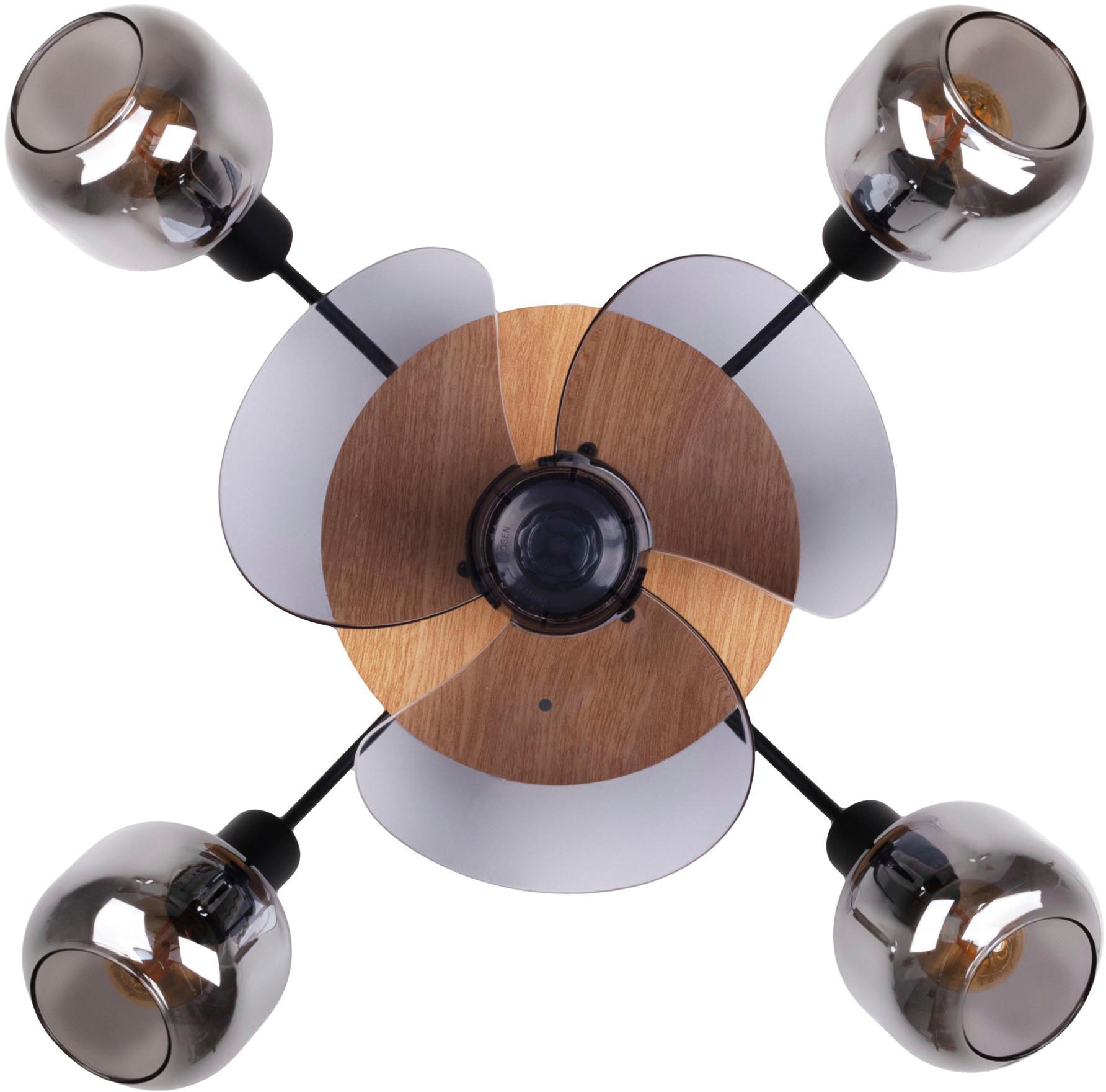 näve Deckenleuchte »Fumoso Deckenventilator«, 4 flammig, Leuchtmittel E14 | ohne Leuchtmittel, Deckenlampe, Ventilator, Fernbedienung, 4flg., E14 exkl., Glasschirme