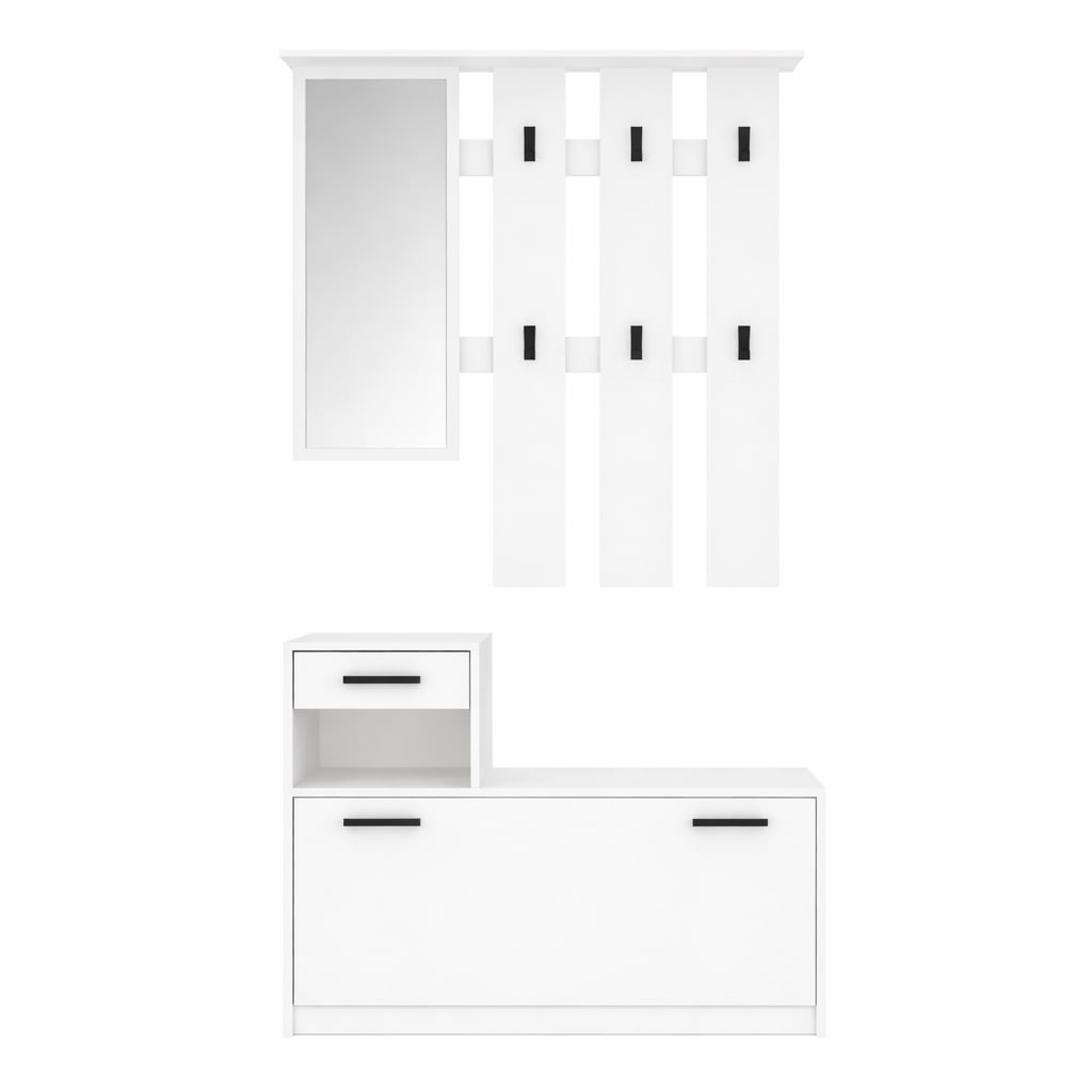 OTTO home Garderoben-Set »Luna Kommode mit 1 Klappe + 1 Schubkasten, Paneel mit Spiegel 6 Haken« 2 Stk. tlg.