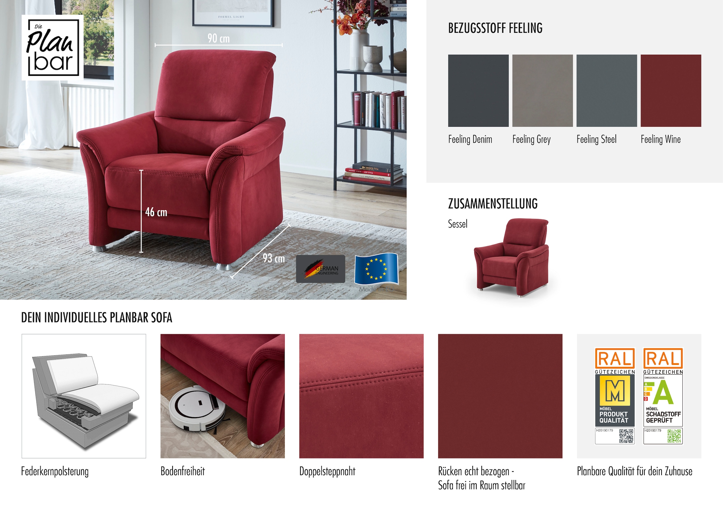 Die PlanBar Sessel »PP-PF23182, Sitzhöhe 46 cm« Federkernpolsterung, frei im Raum stellbar