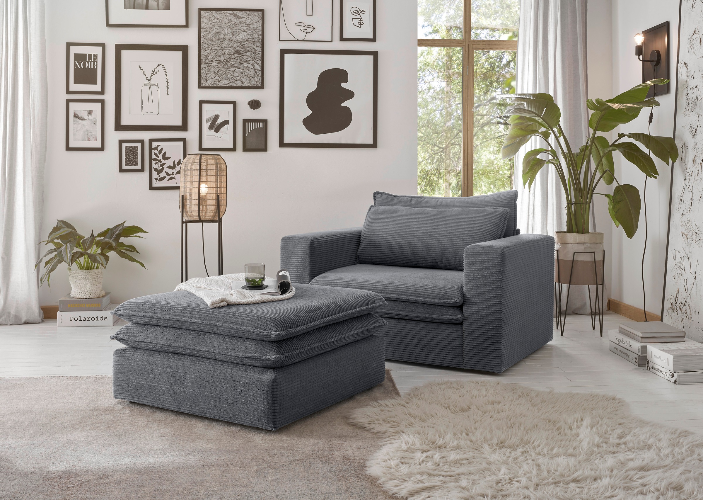 Home affaire Sitzgruppe »PIAGGE« 2 Stk. tlg. Hochwertiger Cord, Loveseat und Loveseat-Hocker im Set