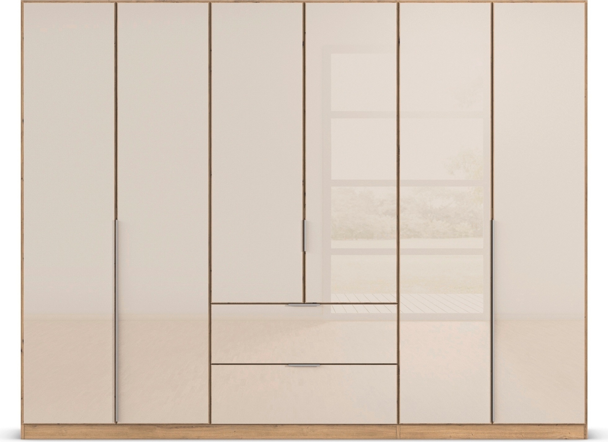 rauch Drehtürenschrank »Kleiderschrank Kleiderschränke Schrank Garderobe AGORDO mit Glasfront«, (in zwei Griff-Farben mit Glasfront), mit Außenschubkästen, in 6 Breiten und 2 Höhen MADE IN GERMANY