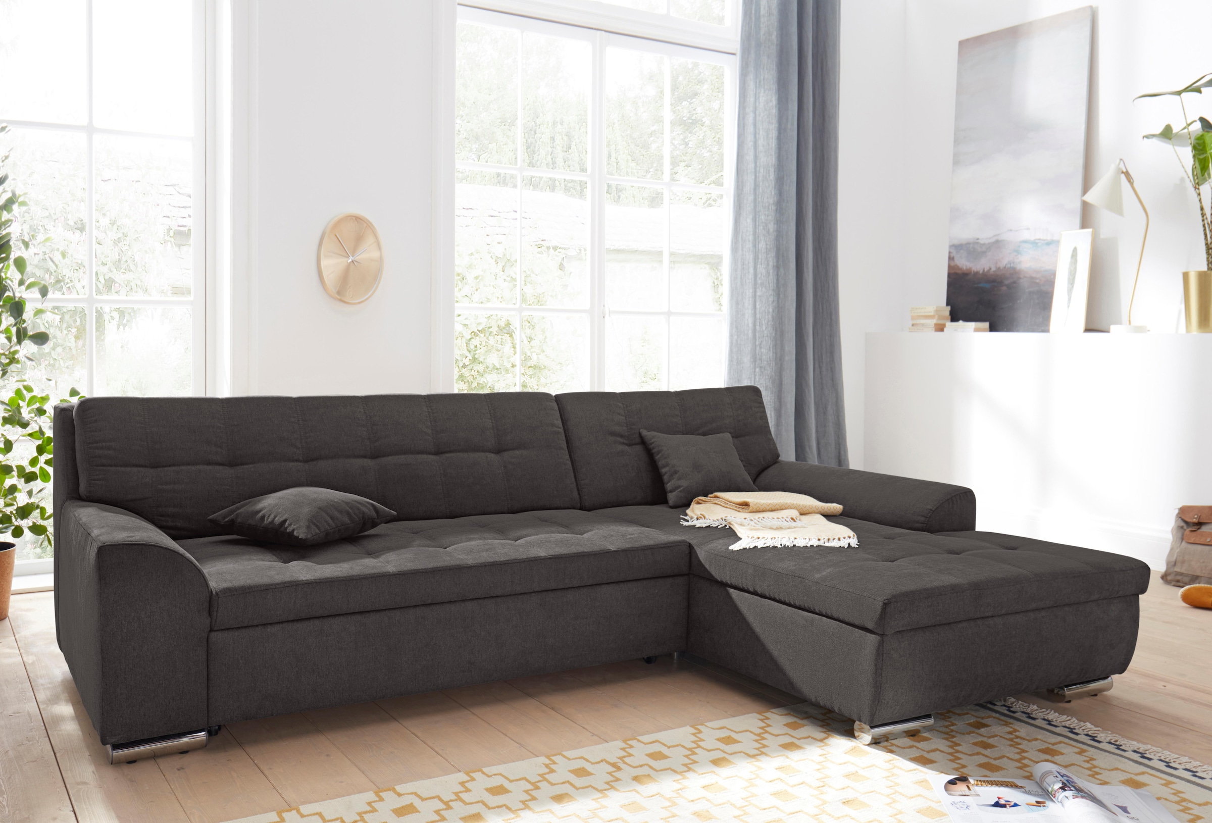 DOMO collection Ecksofa »Aversa, moderne Steppung im Sitz und Rücken, geschwungene Armlehnen,«, L-Form, wahlweise mit Bettfunktion