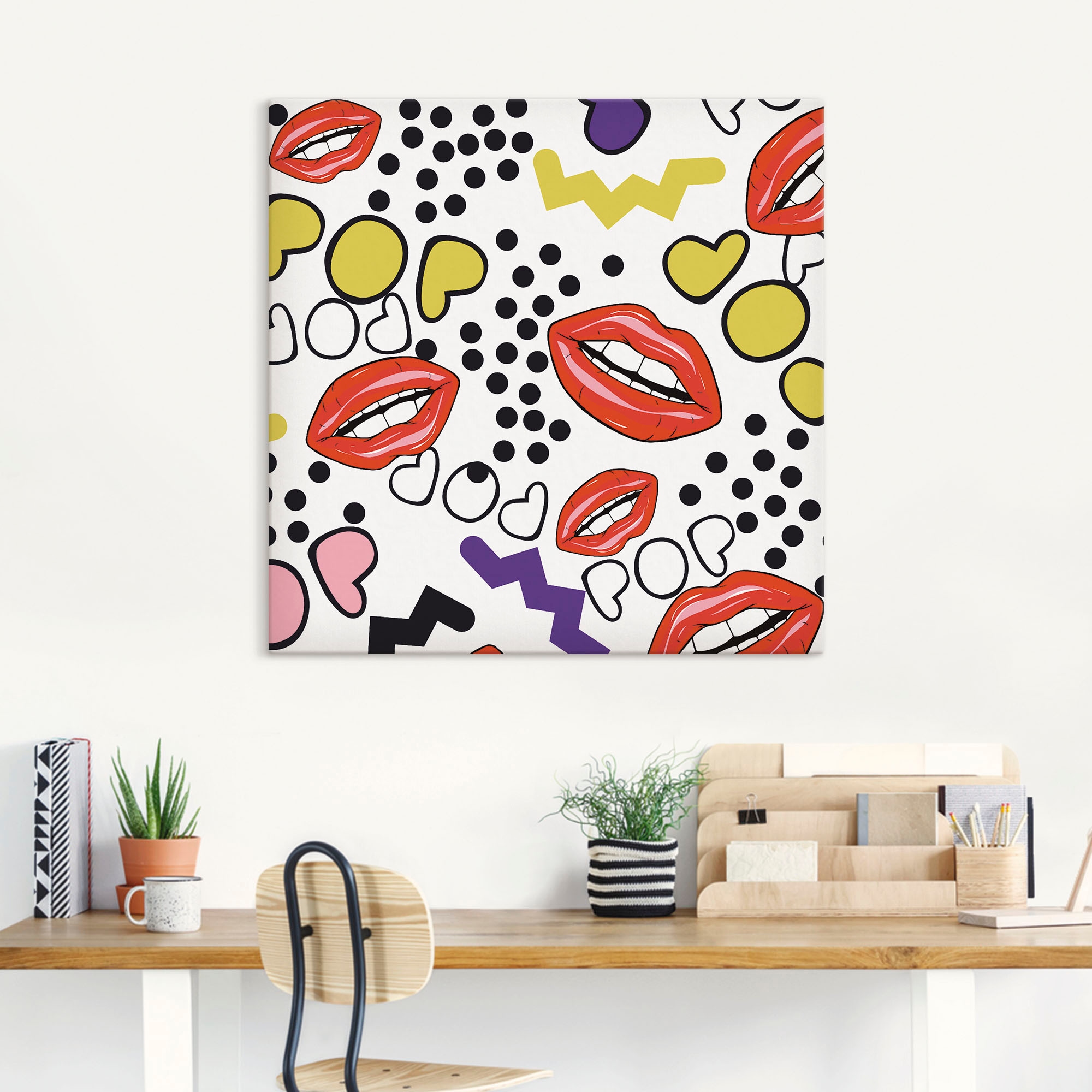 Artland Leinwandbild »Mund mit Pop-Art«, Muster, (1 St.), auf Keilrahmen gespannt