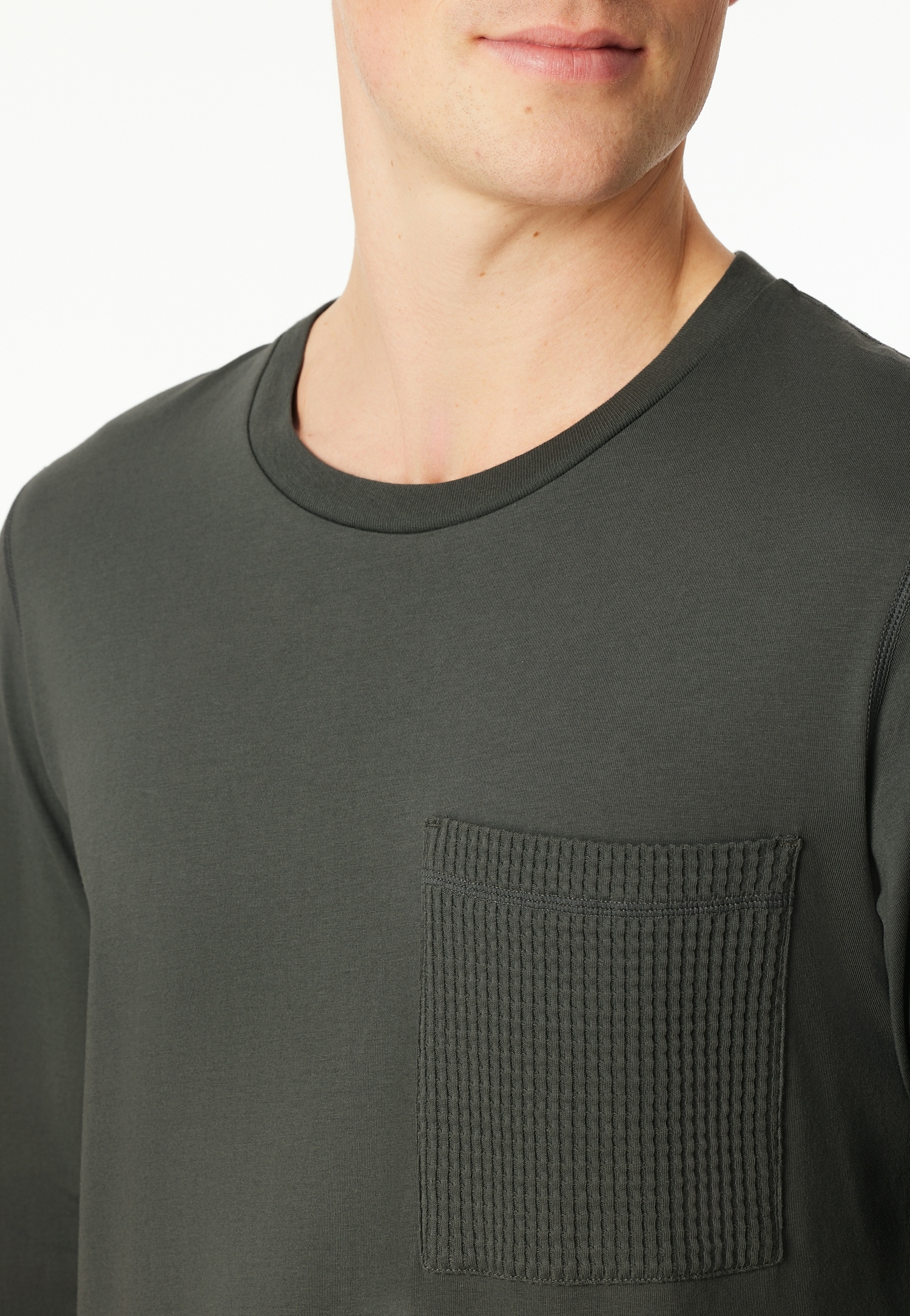 Schiesser Schlafanzug »Modern Nightwear« 2 tlg. seitliche Taschen, Brusttasche, Langarm, Baumwolle, Single Jersey