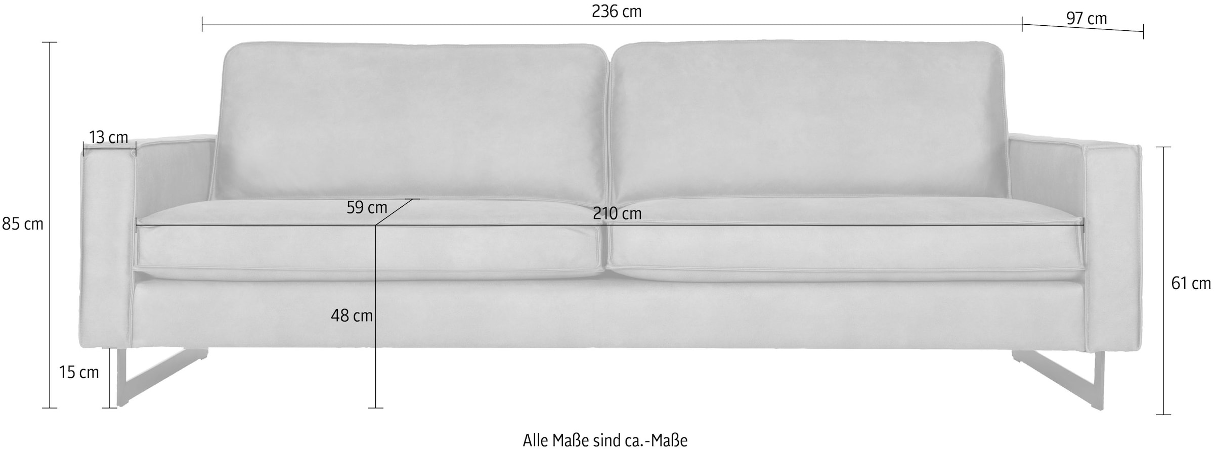 Places of Style 3-Sitzer »Maxi-Ausführung Pinto, 236 cm, Cord, Chenille, Lederoptik«, mit Keder, schwarze Metallfüße, Wellenunterfederung